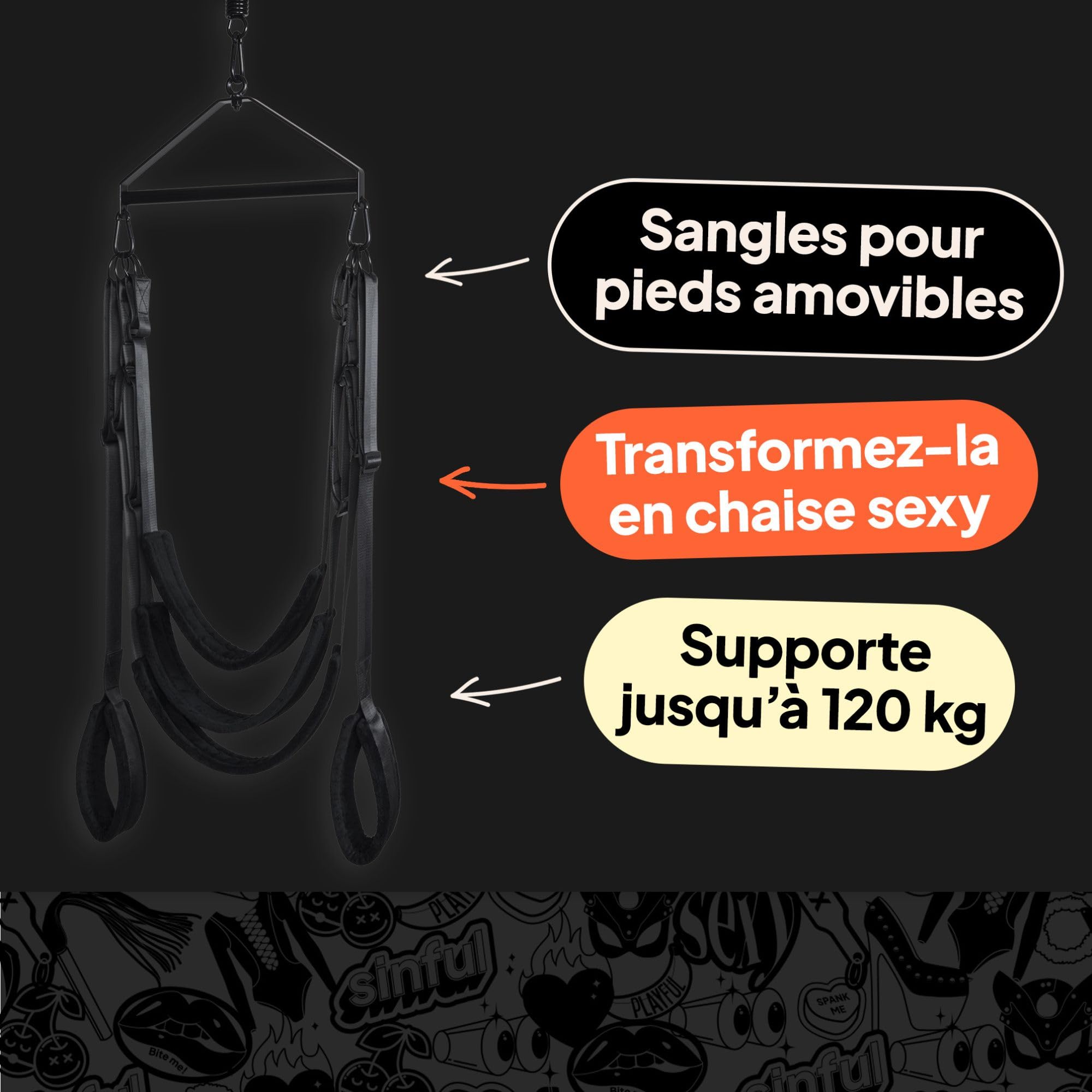 obaie Deluxe Swing Balancoire Sexuelle pour Couple - Balançoire Sexuelle Adulte Érotique Ajustable pour Plafond - Accessoire Sexuel Couple - Balancoire Adulte Érotique