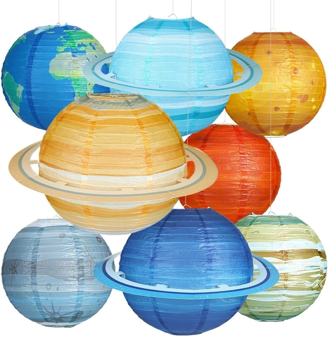 8 PCS Planet Paper Lanterns, 12 Inch Outer Space Party Decorations, Solar System Hanging Planets Lantern for Kids Space Theme Party Birthday Room Decorations
