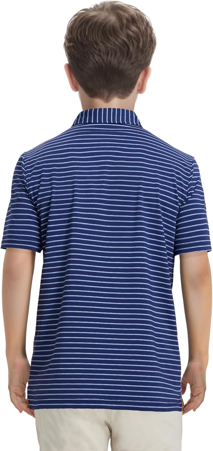 M MAELREG Boys' Polo Shirt Striped Short Sleeve Moisture Wicking Performance Stretch Active Casual Collared Kids Golf Shirt - Image 4