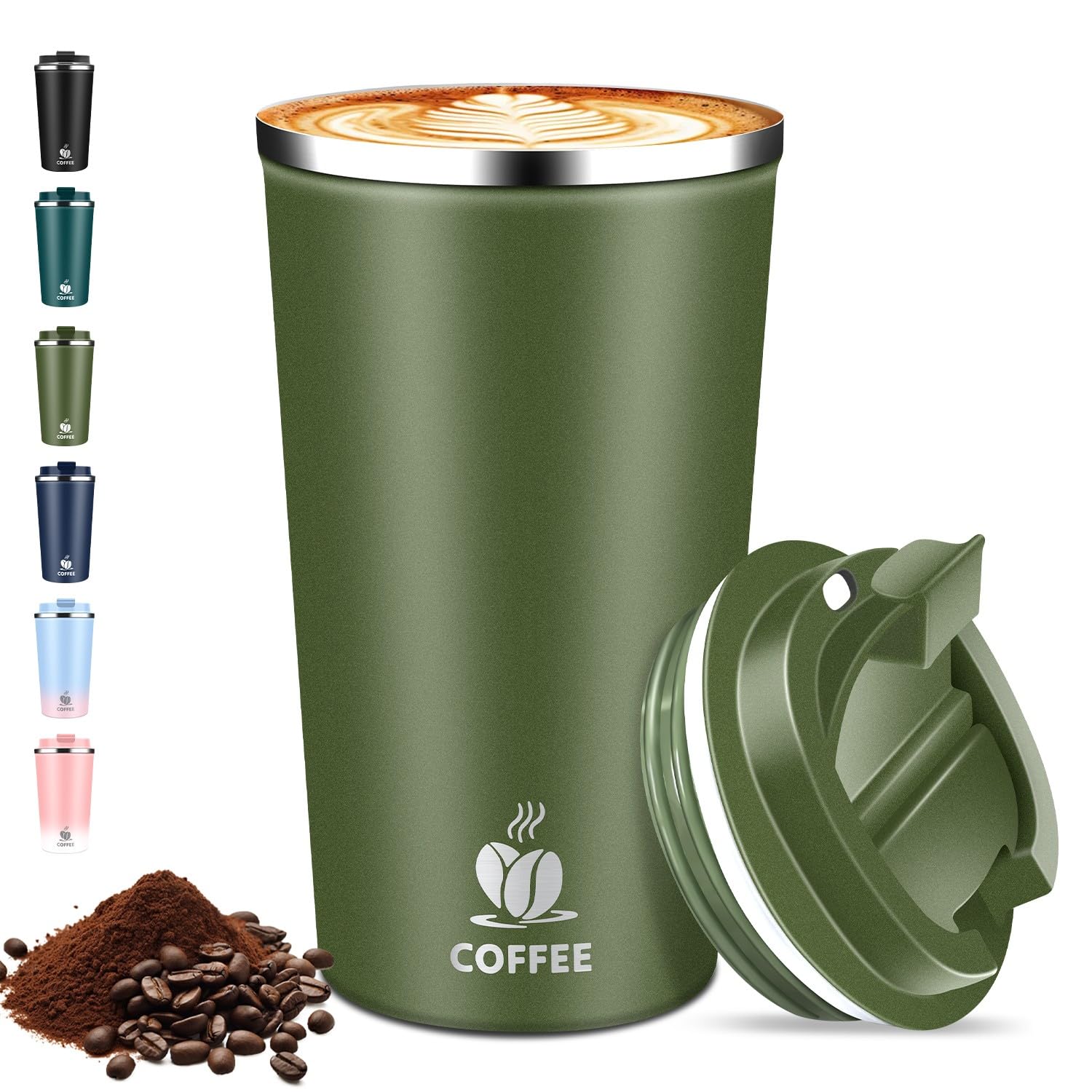 Thermobecher Kaffeebecher to Go - mit Deckel, 510ml Isolierbecher Edelstahl Travel Mug, Auslaufsicherer Thermo Becher für Heiße & Kalte Getränke, Reisebecher für Auto, Büro, Reise