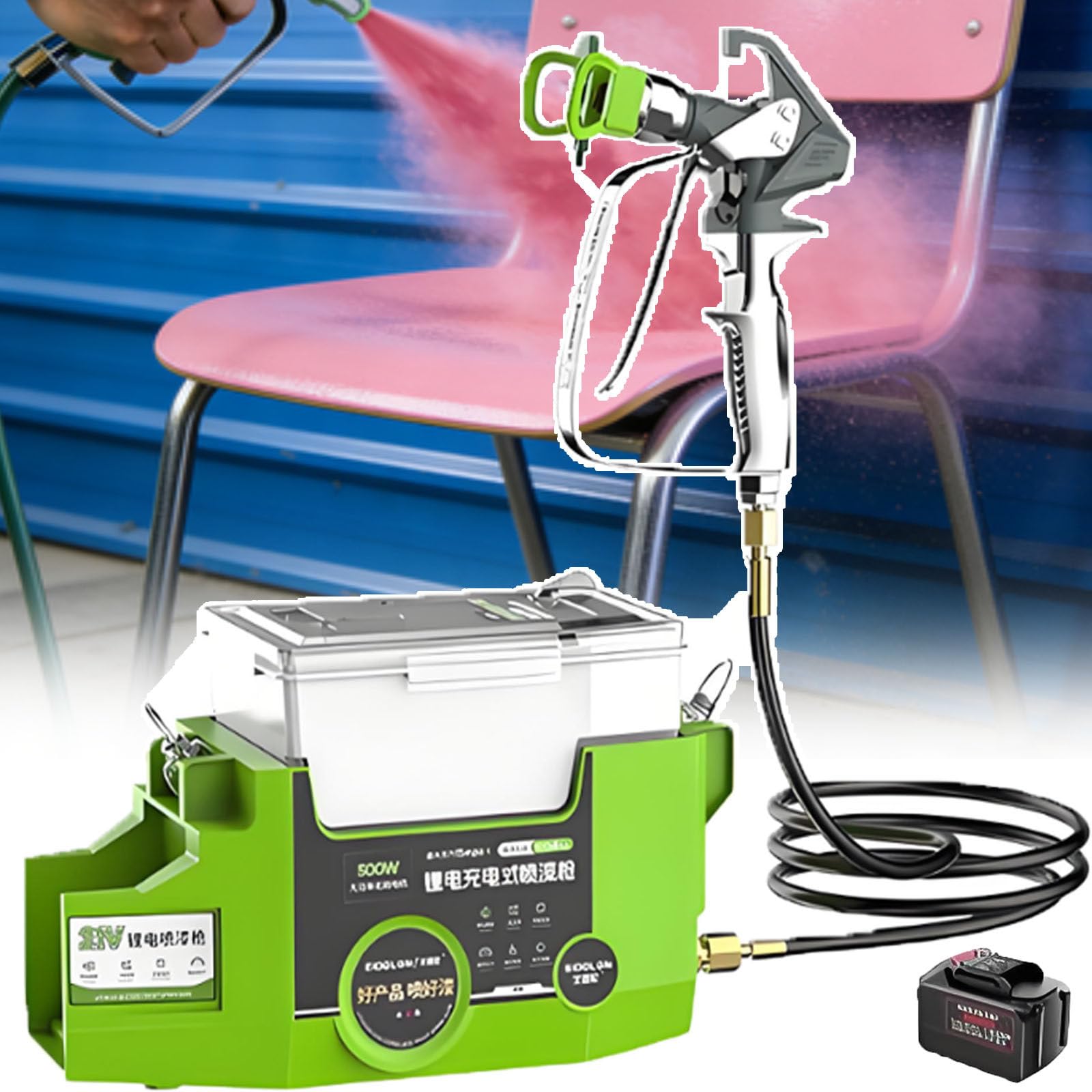 BOOZXCV High Pressure Electric Paint Sprayers, New Airless Spraying Machine, Cordless Wall Paint Spray-Gun with 1.7L Container And 1.2L/min Flow,15MPA/2175PSI Pressure For Painting