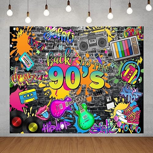 Miniatura 2 de Telón de fondo de 10 x 8 pies de los años 90 para sesión de fotos, hip pop, fiesta de cumpleaños de los años 90, graffiti, pared, retro, radio,