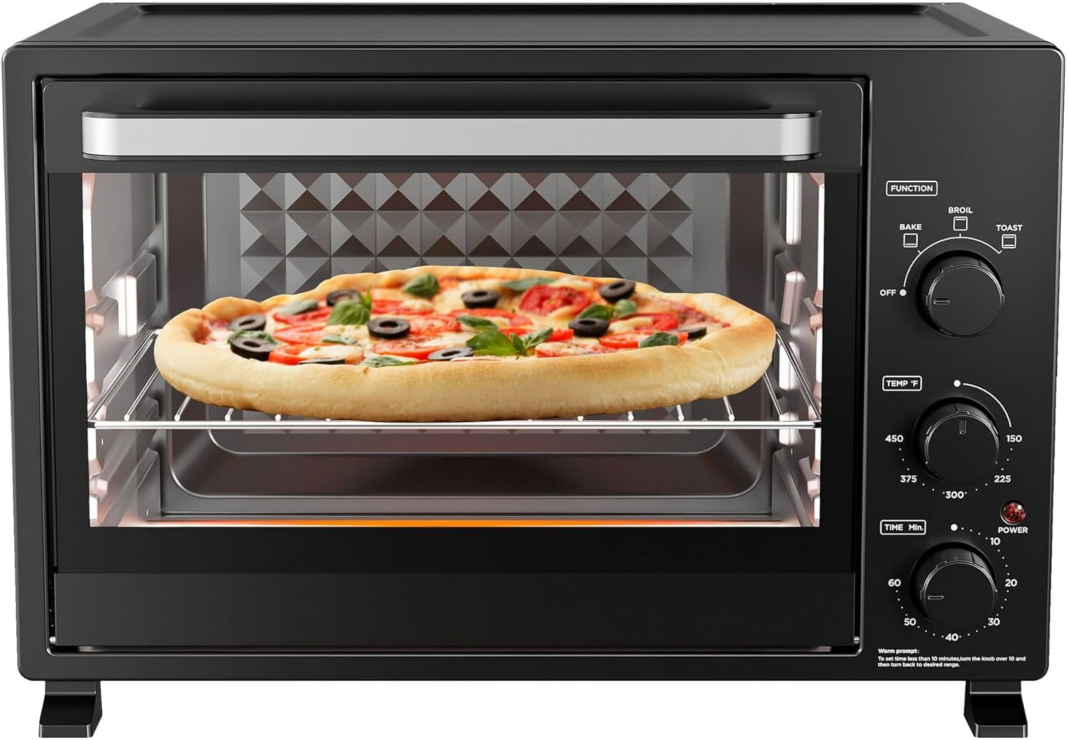 XL Toaster Oven, 34QT, 6-Slice Family Size, Black, 1500W, New, Offers 3 Functions—Toast, Bake, And Broil—for Various Cooking Needs, Matte Black Exterior Complements Any Kitchen Décor