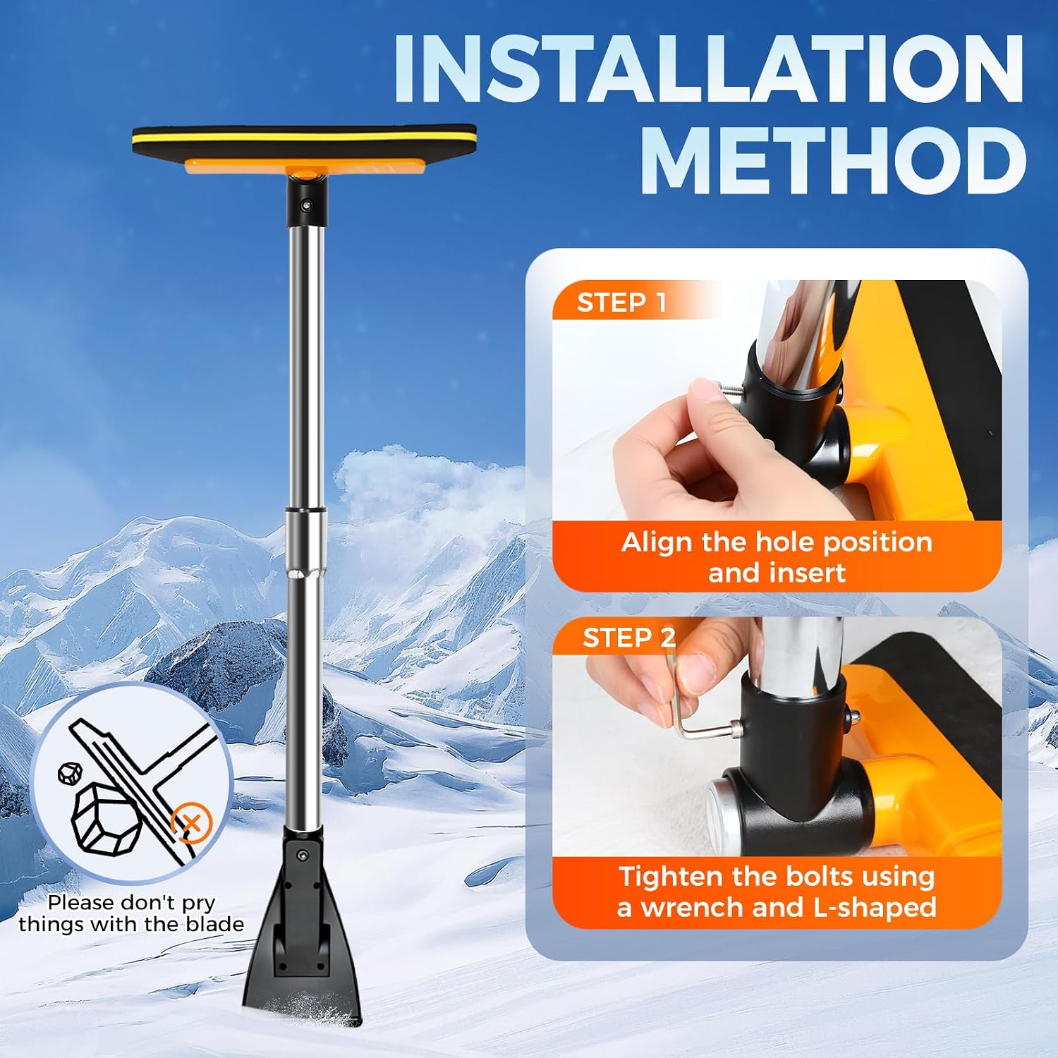 COMOWARE Telescoping 2-in-1 Snow Broom & Ice Scraper for Windshield, 32.5 in No-Scratch Snow Brush with Foam Head, Snow Remover Tool for SUV/Truck, Windows, Roof