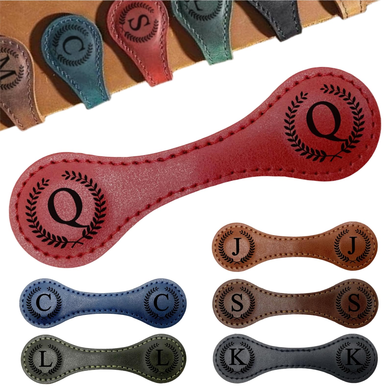 Personalized Magnetic Leather Bookmarks with Initial, 26 Letters Custom Handmade Magnet Book Marks Clips, Gifts for Reading Women, Men, Book Lovers,