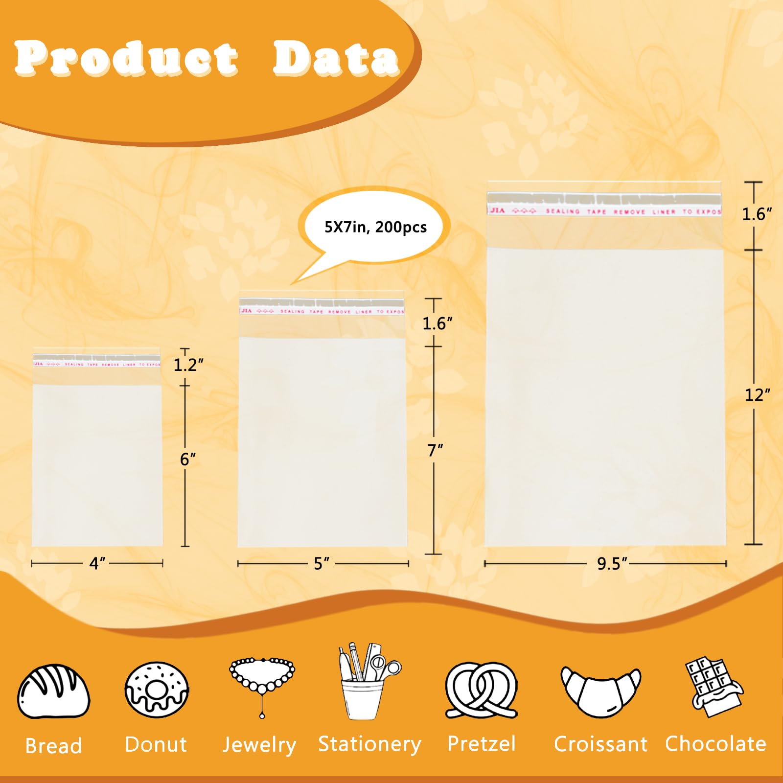 200 bolsas de celofán autosellantes transparentes de 5 x 7 pulgadas, bolsas individuales para envolver galletas, dulces, productos. Envoltorios autoadhesivos de plástico para regalo, bolsa de