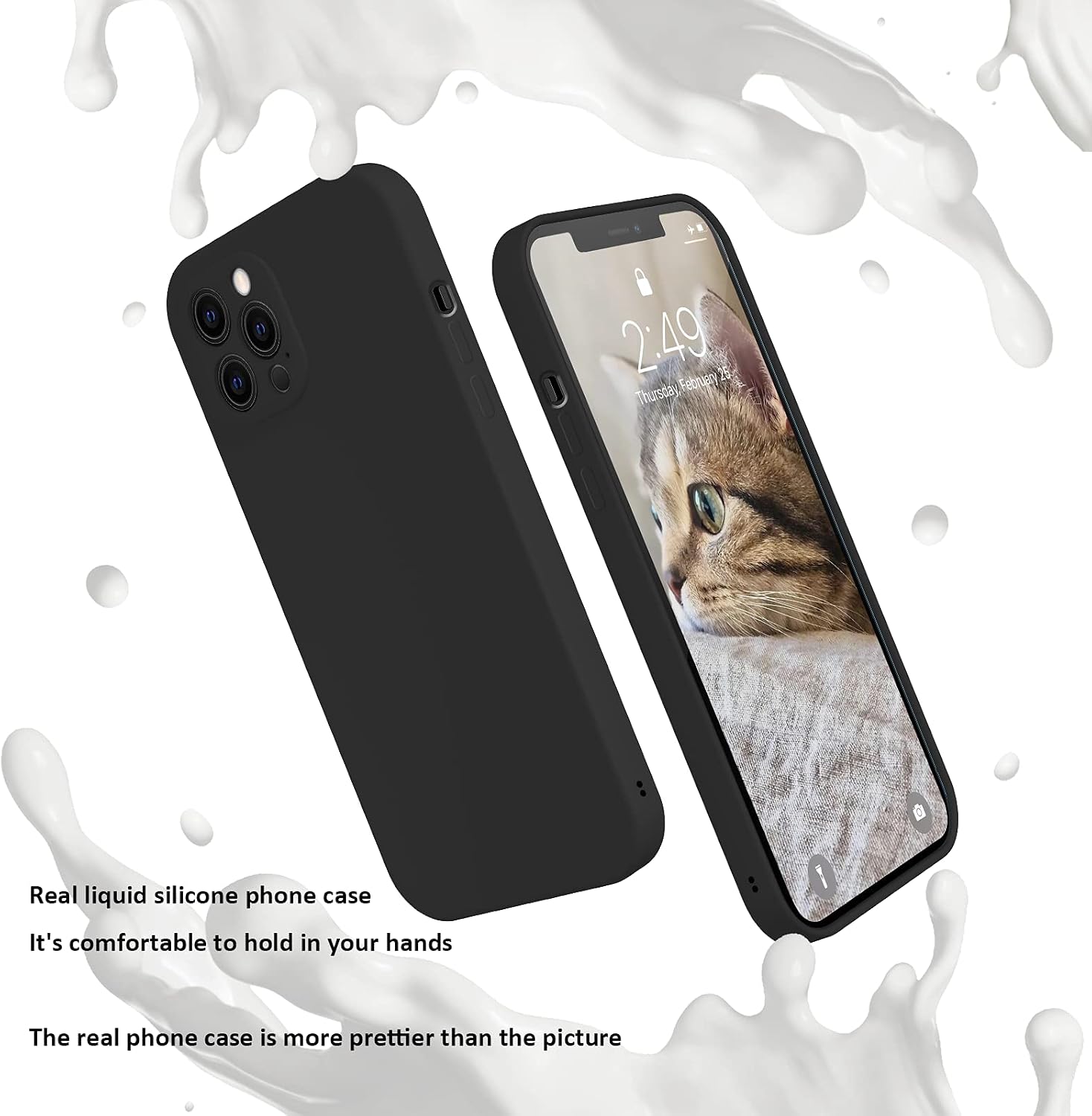 Black iPhone 12 Pro Liquid Silicone Case Compatible with iPhone 12pro,iPhone 12 Pro Black Silicone Protective Cover Case for iPhone 12pro-6.1 Inch