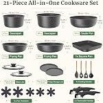 YASHE 21Pcs Nonstick Pots and Pans Set with Removable Handles, Oven Safe | Non-Toxic Granite Cookware Set for RVs, Camping, Induction Compatible, Stackable PFOA/PFOS-Free