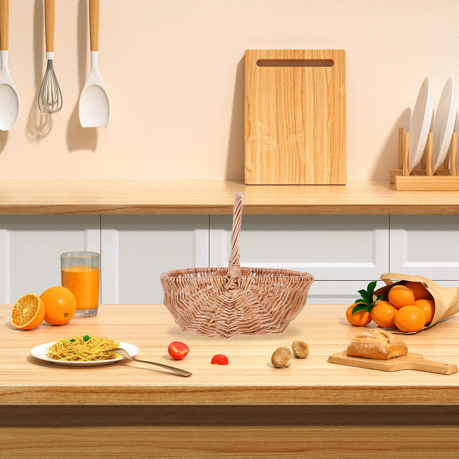 SEWACC Cesta de Mano Tejida de Mimbre 27 CM Pequeña Ovalada para Picnic Cesta para Recoger Huevos y Frutas para Verduras y Compras al Aire Libre
