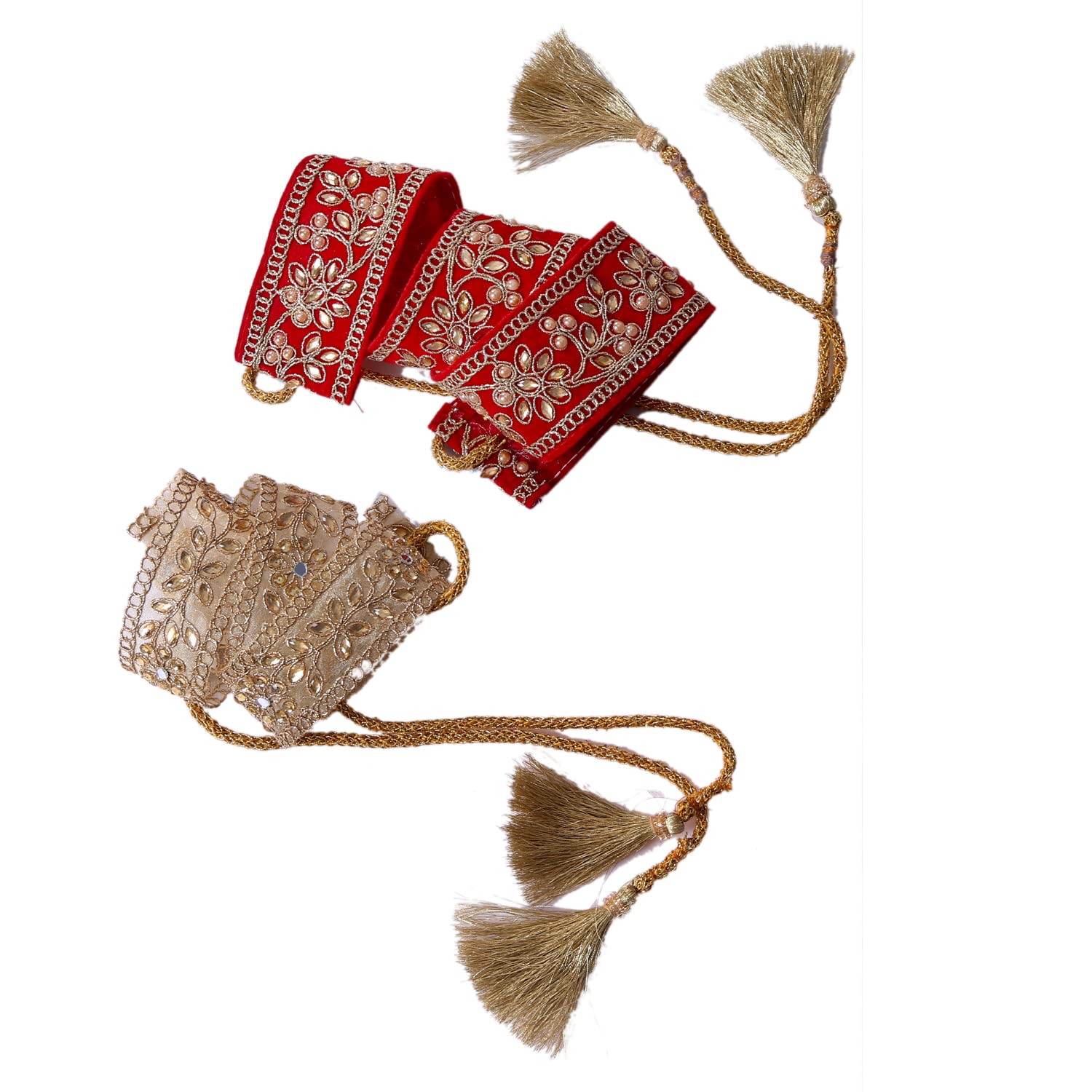 My Cool GrandMom Handcrafted Premium Kamarbandh for Women | Kamarpatti/Waistband/Kardhani/Ottiyanam/Vaddanam/Kamar Chain/Waist Belt - Set of 2 - Gold and Red (24) (B0CC63NBTD) Amazon Price History, Amazon Price Tracker