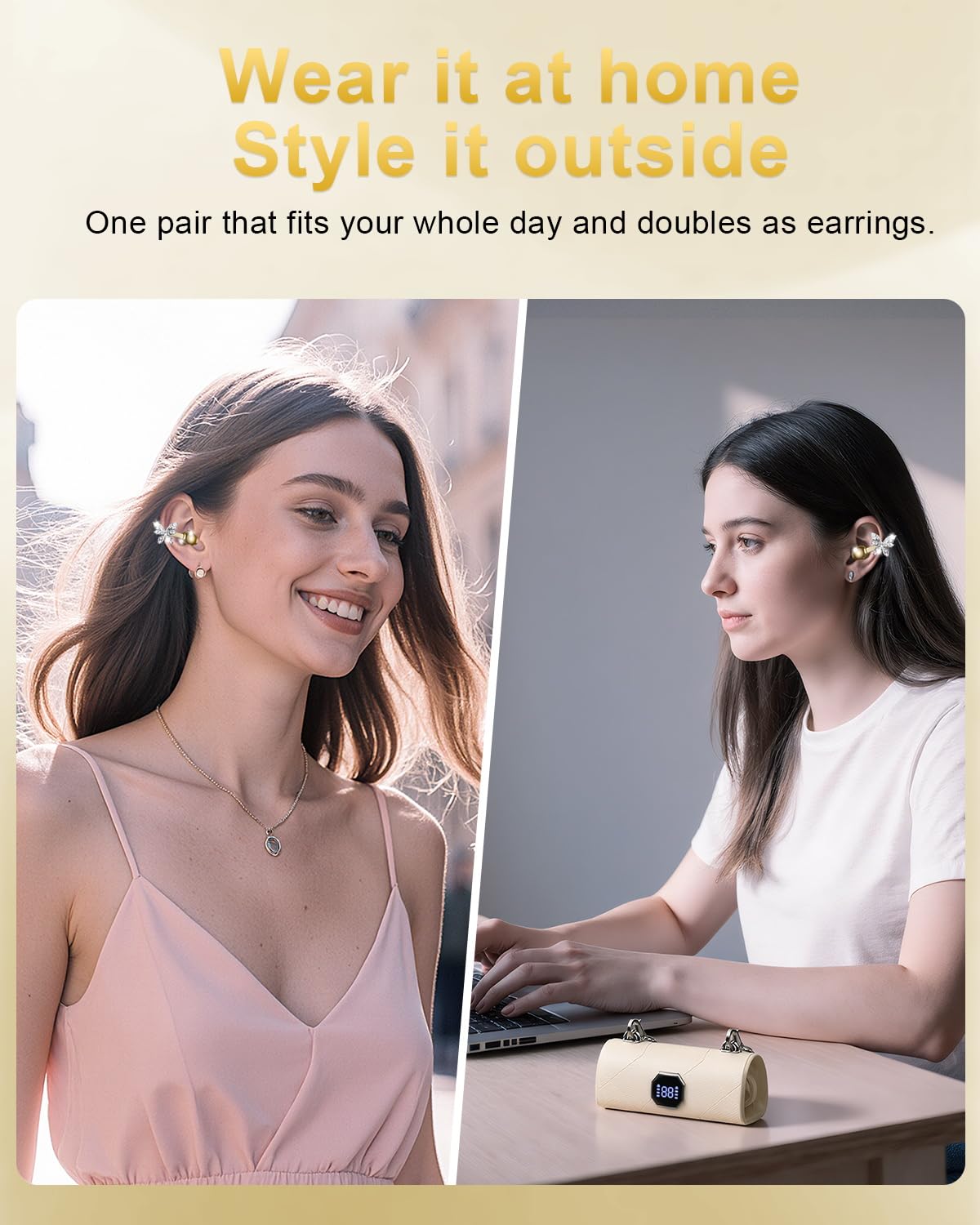 Alfu Auricolari Bluetooth senza fili aperti: orecchini a clip con farfalla – Bluetooth 6.0 IPX5 impermeabili auricolari con design alla moda regalo per donne ragazze sport e allenamenti