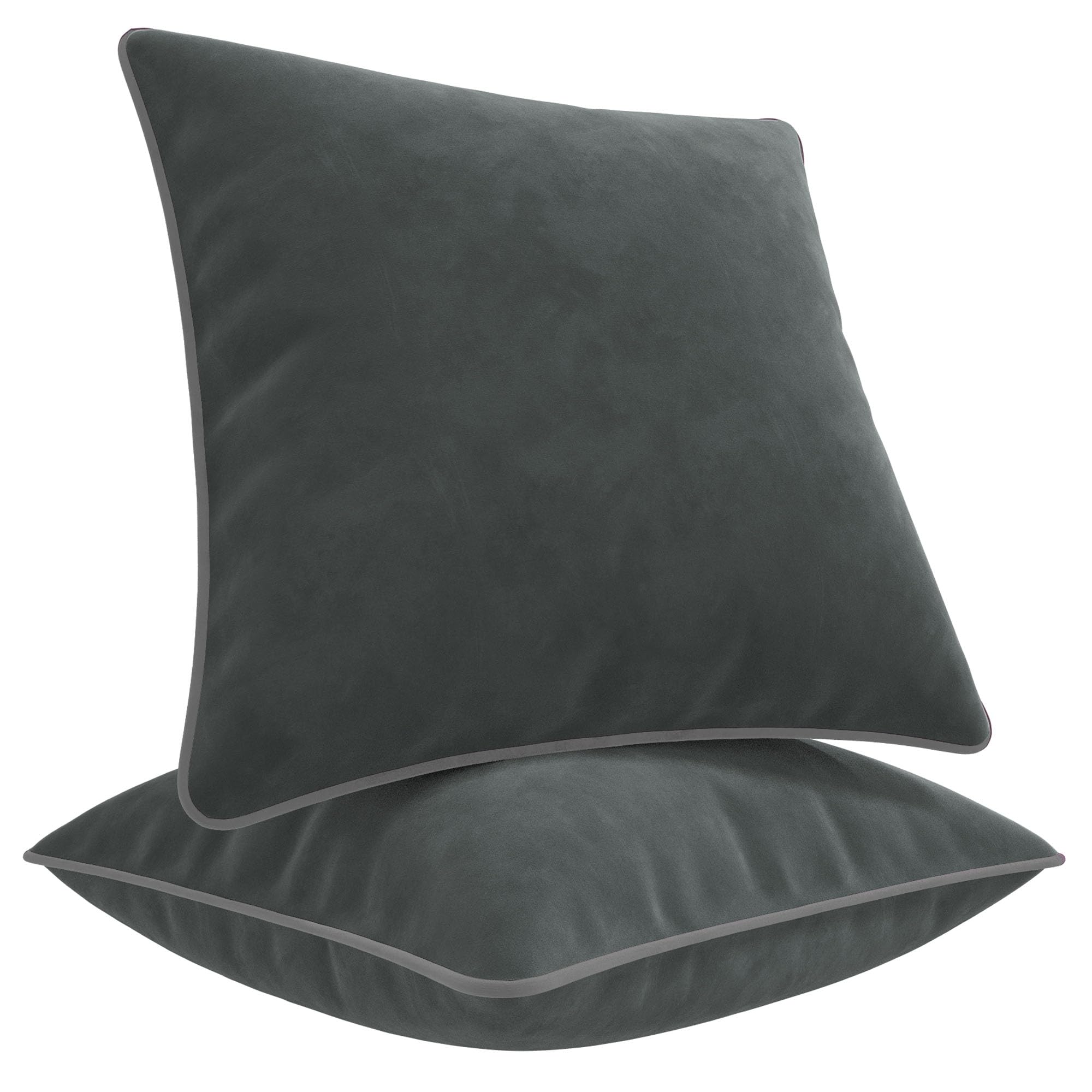 Blau Marité Set of 2 Velvet Throw Pillow Covers with Contrast Piping, Soft Decorative Cushion Covers, Deep Grey, 20"x20" (50x50 cm)