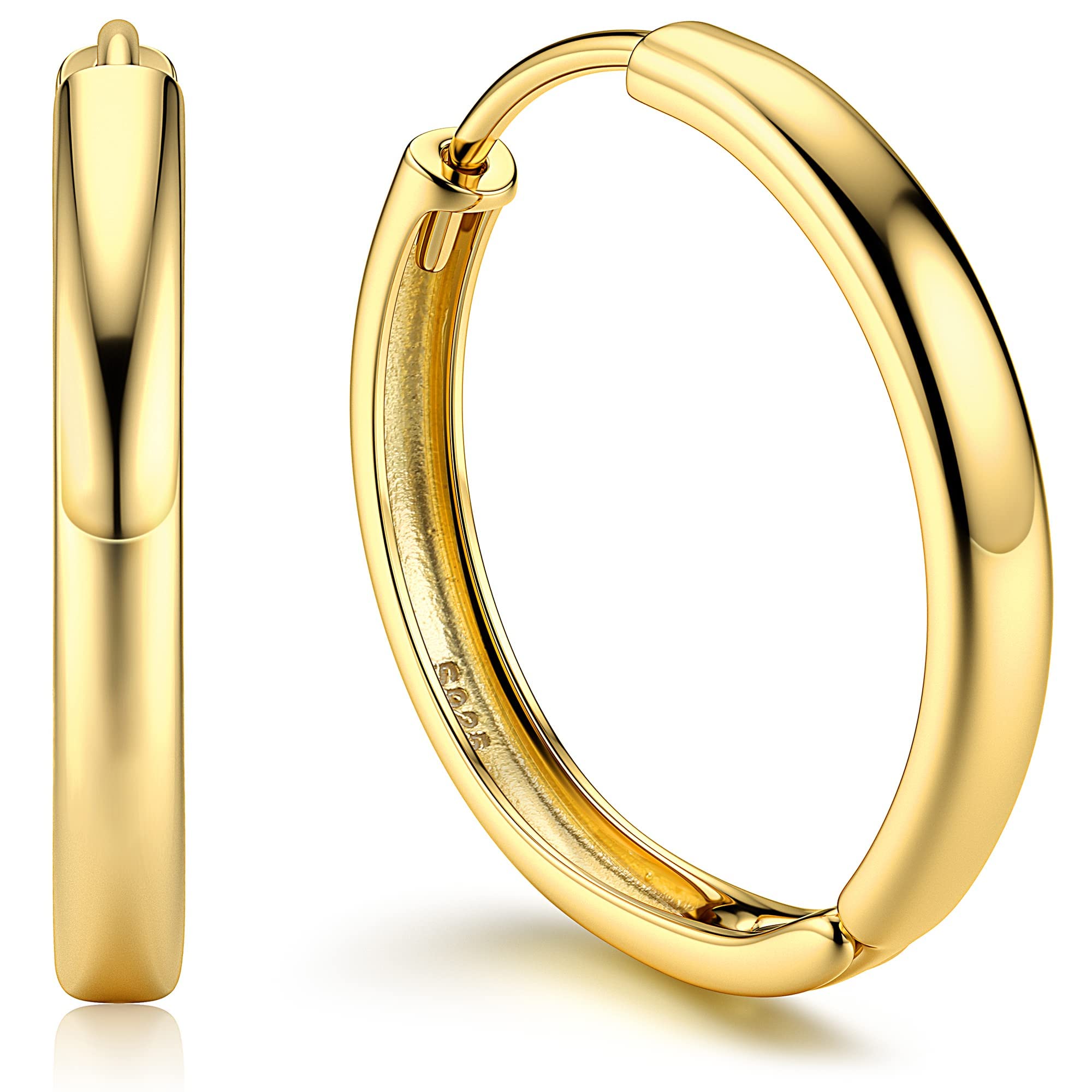 KRFYPlata Esterlina Pendientes de Aro Para Mujeres Niñas 14K Vermeil Chapado en Oro de 3 mm Chunky Oro Aros Pendientes Huggie Negrita Pequeño Medio aro 12/18/25mm