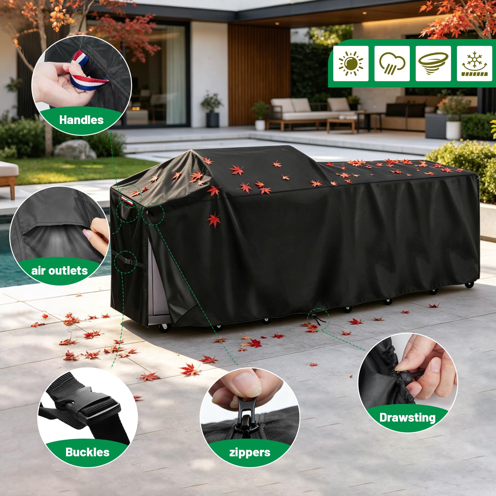 Cubierta de parrilla impermeable de 120 pulgadas para isla de cocina al aire libre, cubierta de barbacoa para islas de 120 pulgadas de largo x 30 pulgadas de ancho x 127 cm de alto, protección