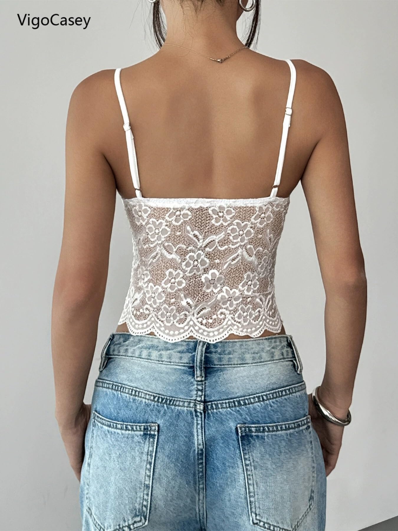 Top Halter Mujer Top sin Espalda for Mujer, Camiseta Mangas con Tirantes Blancos, Chaleco Sexy Cuello Cuadrado de Encaje, Corto Calado for