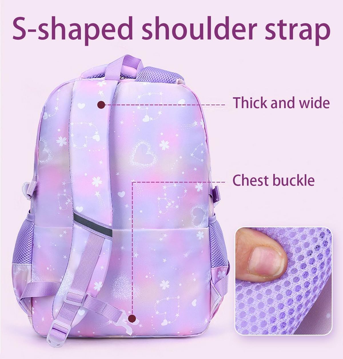 4Pcs Pink Girls Backpacks - Sequin Girls Bookbag Kawaii Bookbag School Shoulders Laptop Bag Daypacks for Students Teen Kids Casual Travel (Pink)