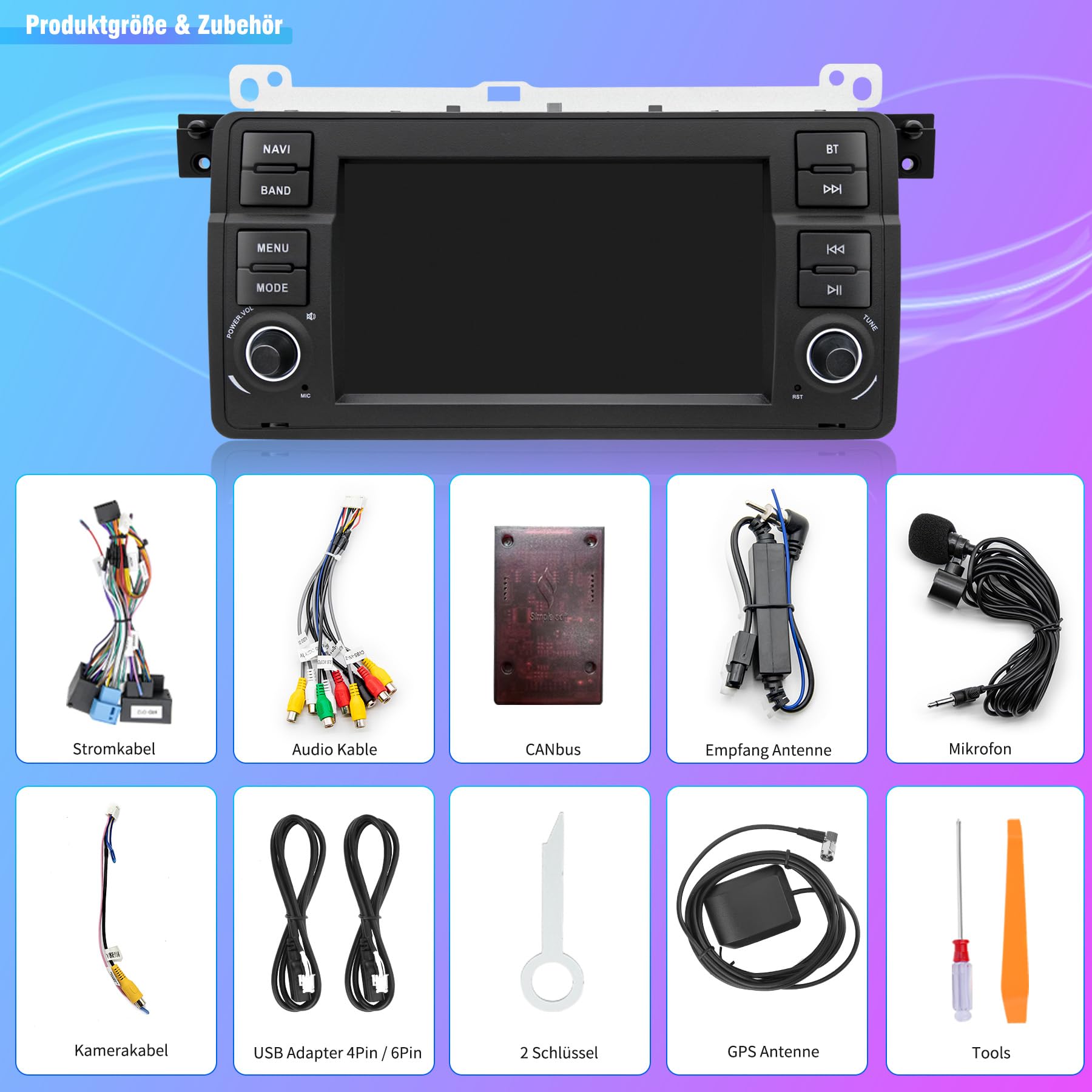 Autoradio für BMW E46 1999 2000 2001 2002 2003 2004, Android 12 2G+32G Radio mit GPS Navigation CarPlay Android Auto Bluetooth WLAN USB Lenkradsteuerung, 7 Zoll Touchscreen