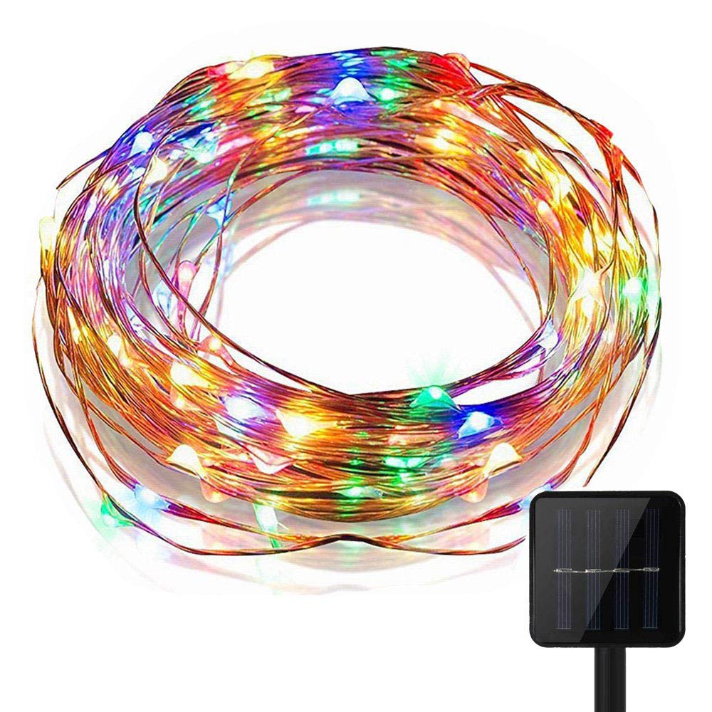 Keeda Multi Solar Copper Wire Lights,100Led 8 Mode 39.37Ft/12M Waterproof Solar Fairy Starry Lights, Garden Outdoor Light Ambiance Lighting For Outside Christmas Tree Decoration (Multi)