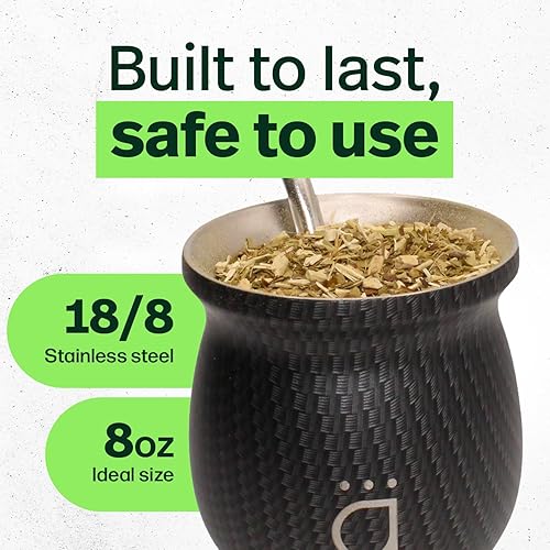 Vista 31 de Kalmateh Yerba Mate - Juego de calabaza tradicional y moderna, incluye popote de filtro Bombilla y cepillo de limpieza, acero inoxidable de doble