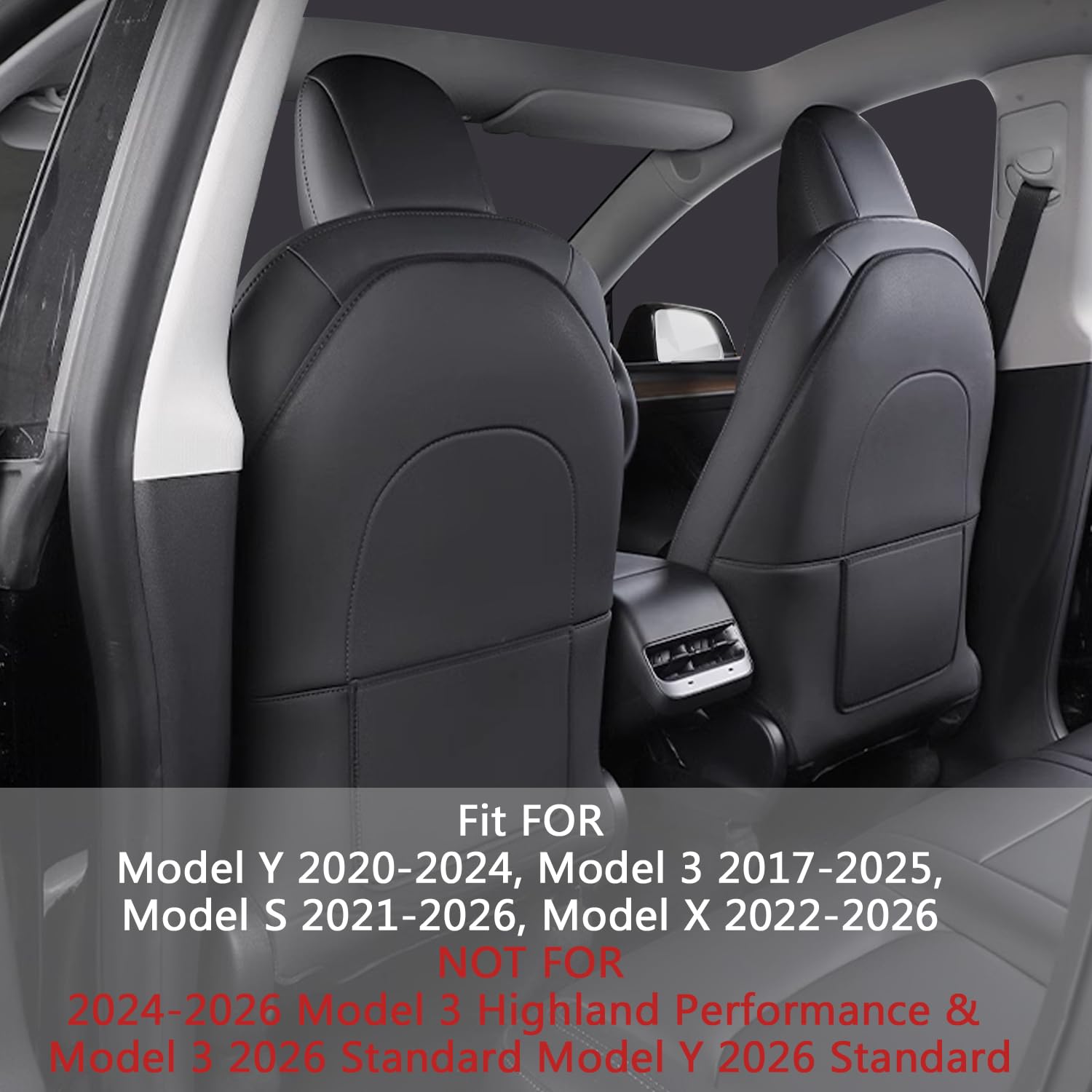 para Tesla Protector de Respaldo de Cuero para Asiento Model Y/3/X/S, Protector de Asiento para Niños Protector de Asiento Respaldo de Asiento para Niños, Negro (Not Fit for Model Y Standard)