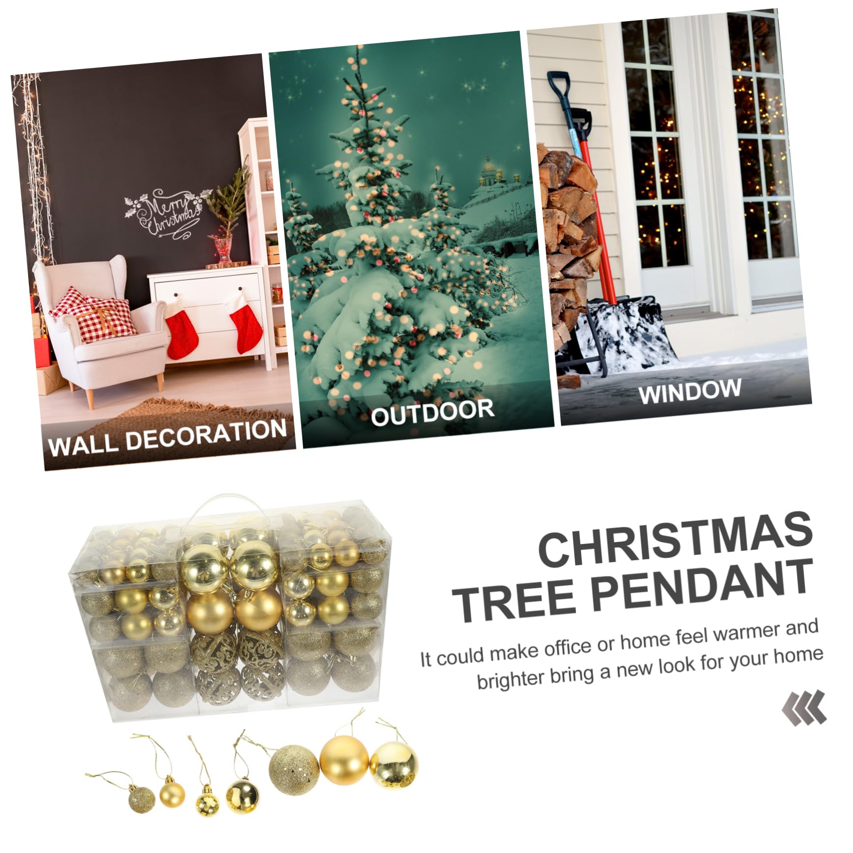 Caja 100 Bolas Doradas Navideñas para Árbol, Adornos Colgantes de Plástico Creativos de 3-6 Cm para Embellecimiento del Hogar y Ambiente Festivo