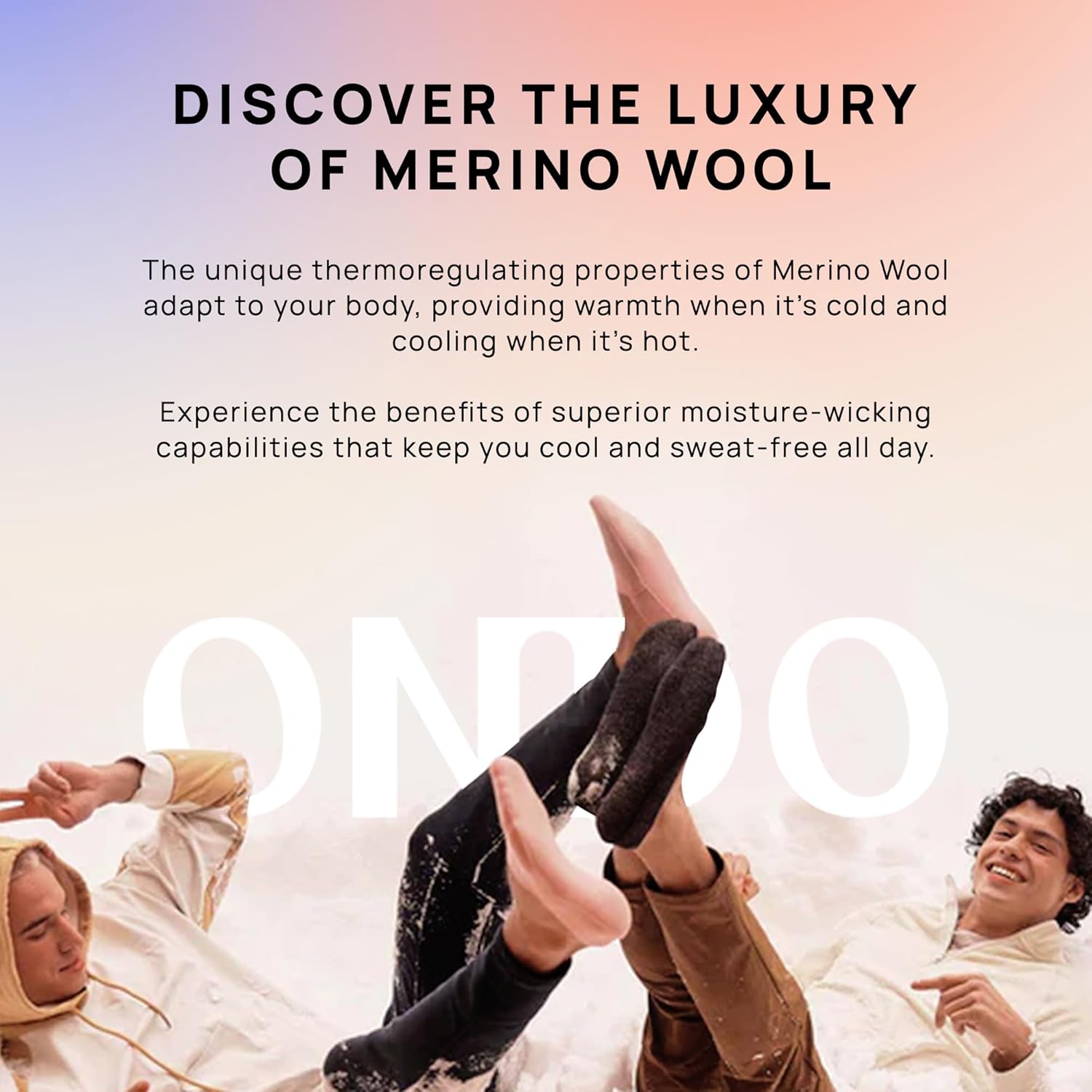 ONDO Merino Wool No Show Socks - Invisible in Athletic Shoes - Breathable, No-Slip - 4 Pack