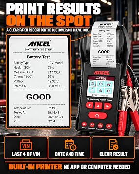 ANCEL BST600 12V 24V Automotive Battery Tester with Printer, 100-2000 CCA