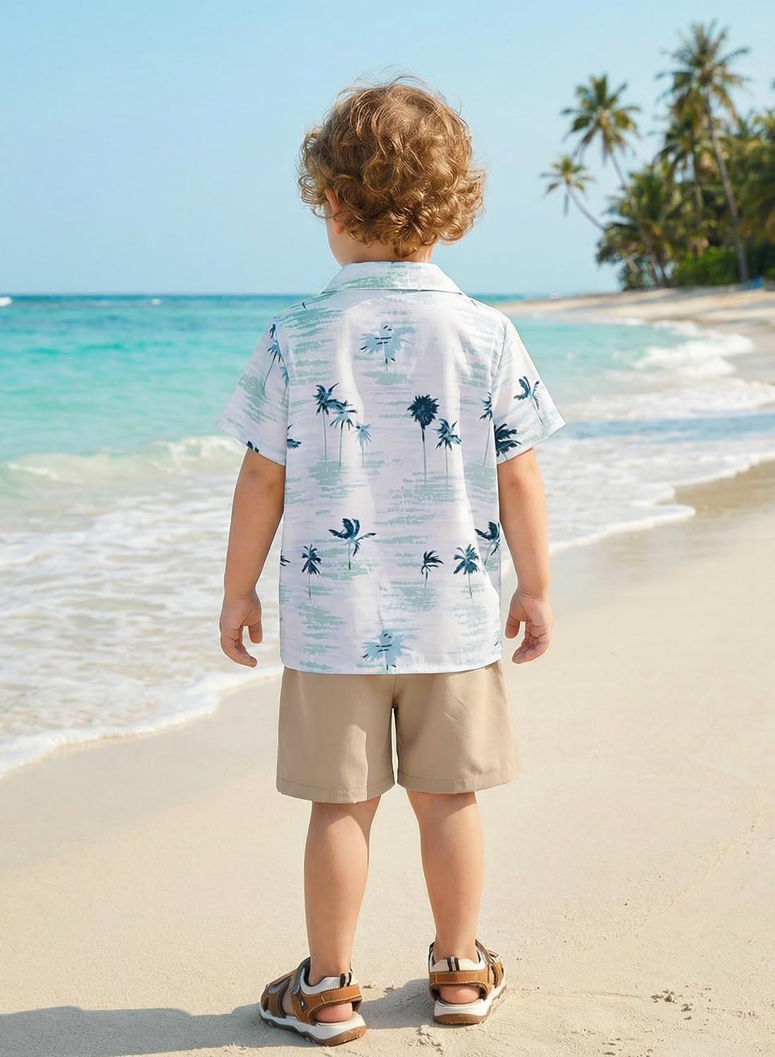Toddler Baby Boy Clothes Summer Outfits Kids Print Short Sleeve Button Down Shirt & Casual Beach Shorts Set 1-6 Years