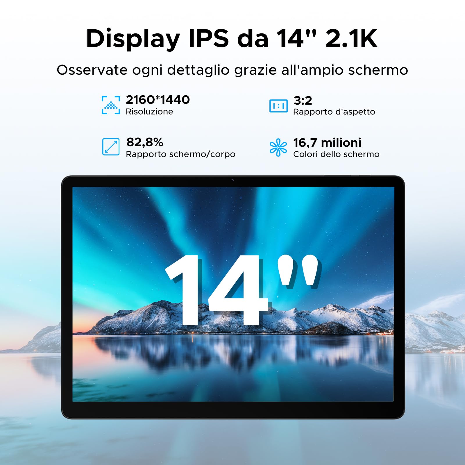 DOOGEE Tab E3 Max 2.1K Tablet 14 Pollici, 32GB+256GB(2TB TF), 13500mAh Batteria Tablet Android 15, MTK G100 Octa-Core Gaming Tablets, Dual SIM 4G LTE+5G WiFi, 16MP/BT5.2/3.5MM/GMS/4 Speakers, Grigio