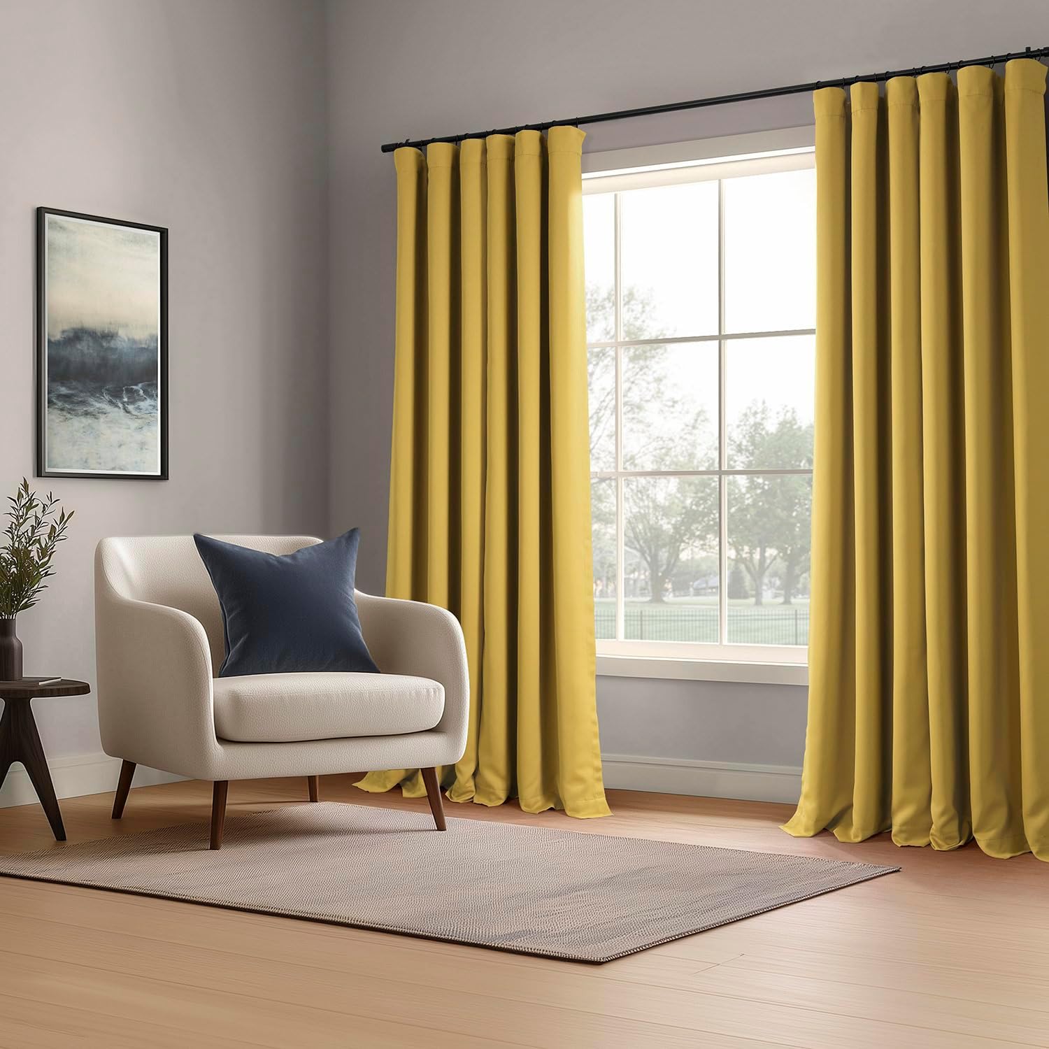 HPD Half Price Drapes Room Darkening Curtains for Bedroom 84 Inches Long (2 Panels) - Rod Pocket 100% Polyester Curtains & Drapes for Living Room and Windows - 50W x 84L, Light Ochre