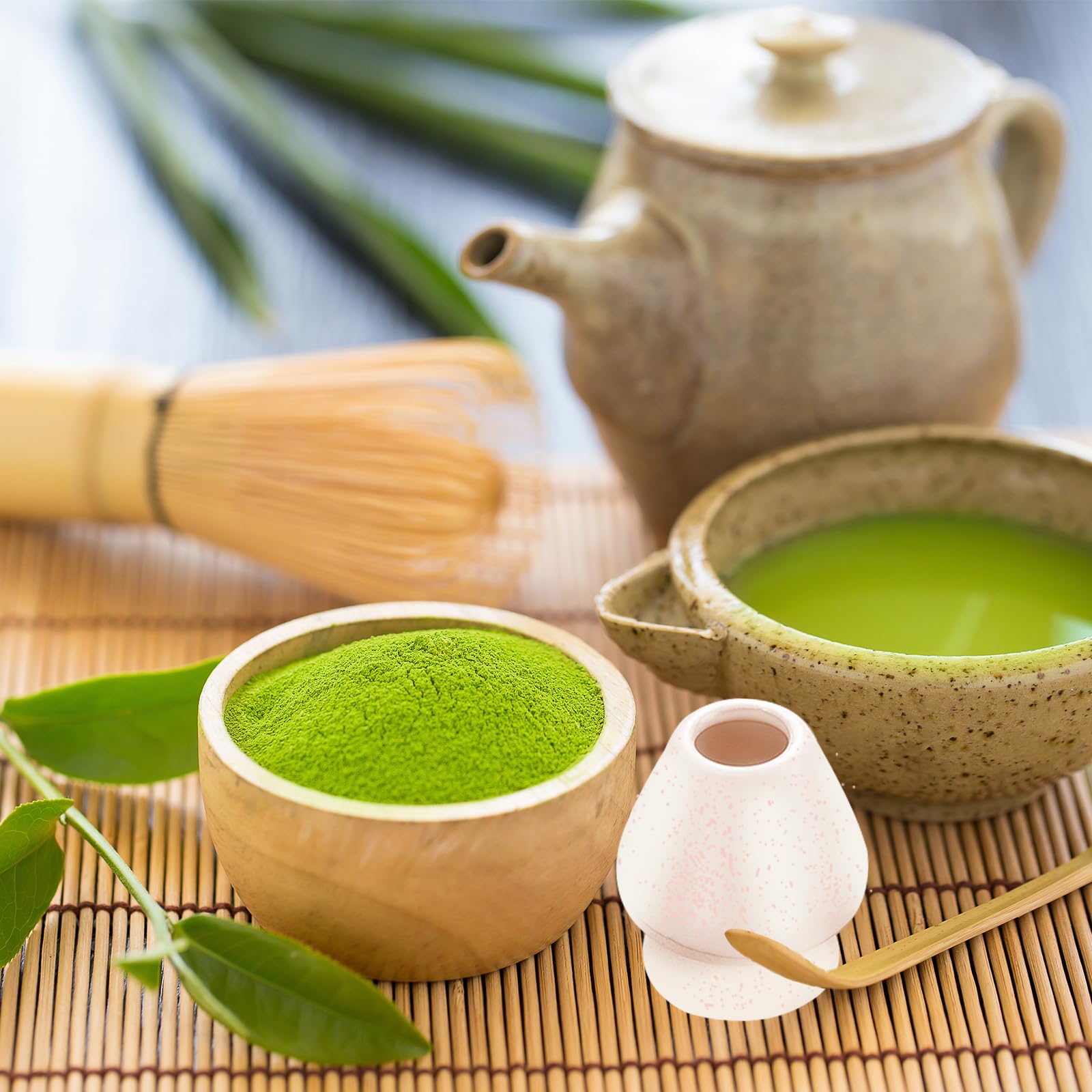 Japanisches Matcha Set,Osuter 5PCS Japanisches Matcha Besen Matcha Löffel, Matcha Schneebesen Set, Matcha Tea Set für Haus Gastfreundschaft Hotel (weiß)