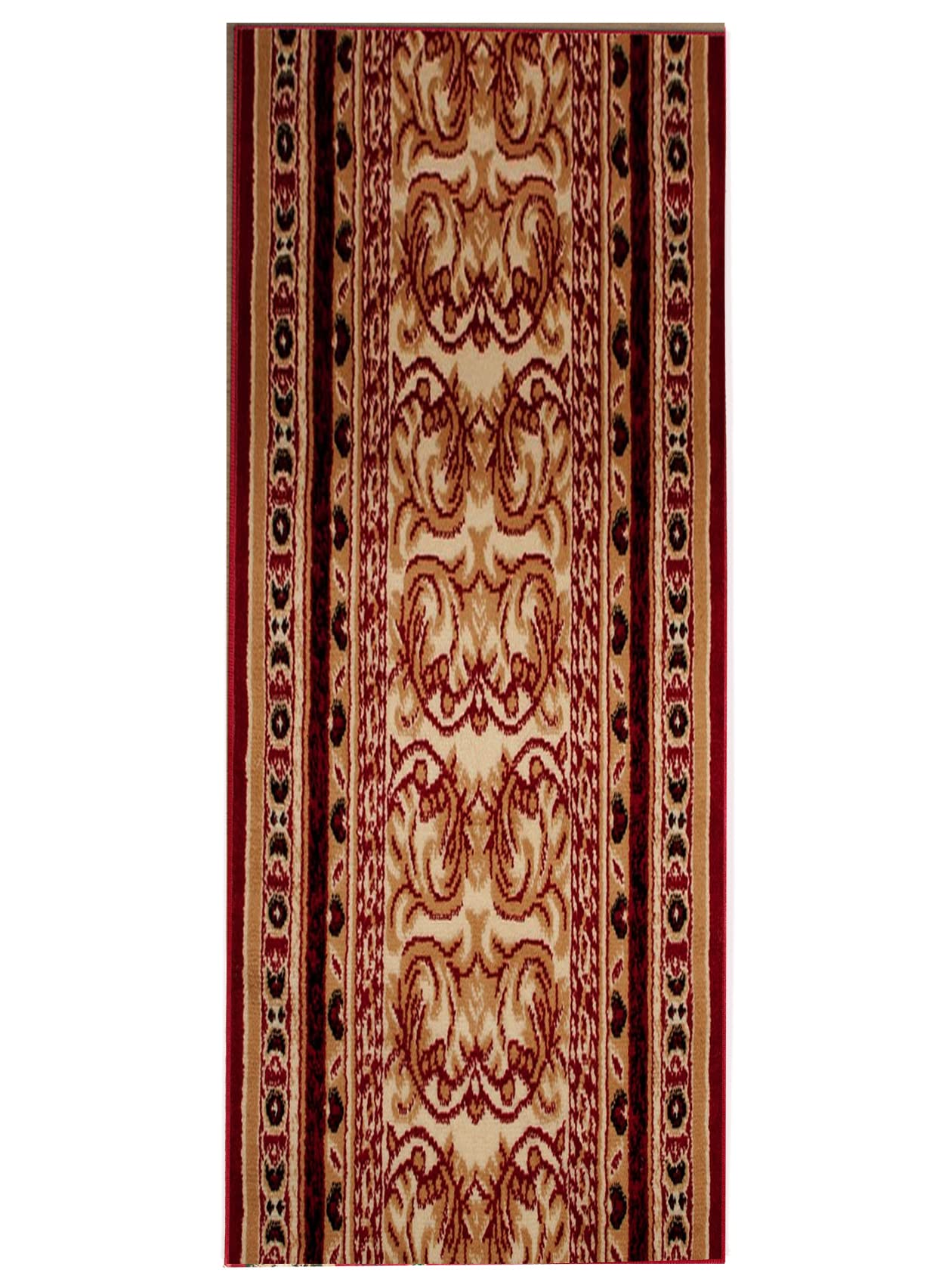 TAPISO Atlas bieżnik na korytarz, krótkie runo, do kuchni, salonu, klasyczny, kwiatowy, paski, tradycyjny czerwony, beżowy, Ökotex 120 x 180 cm