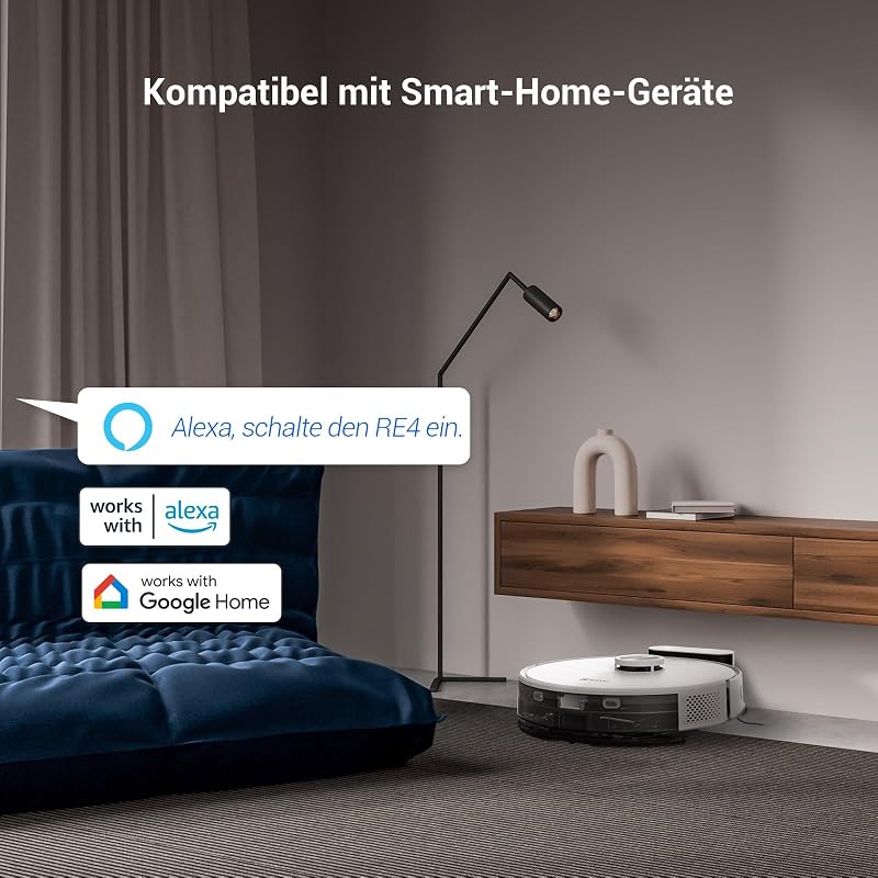 EZVIZ RE4 Robotporszívó és Felmosó 4000PA - 3 az 1-ben Takarítórobot WiFi Vezérléssel, Állatszőrre, Szőnyegre és Kemény Padlóra