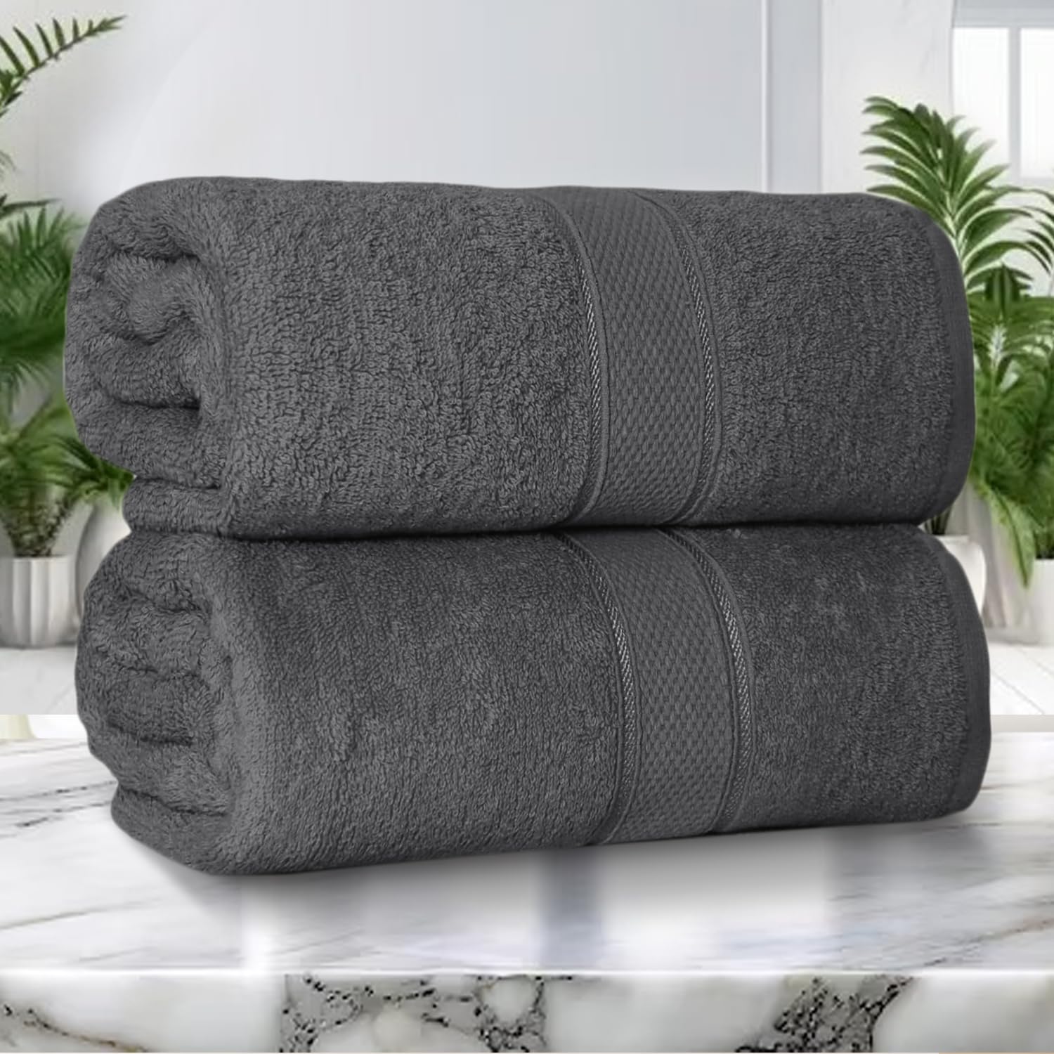ZZZMRH 2 Pack Premium Bath Sheets towels (90 x 180 cm) - 100% Egyptian Cotton Towels Soft Absorbent Quick Dry Extra Large Bath Sheet – Super Soft Hotel Quality Bath Towels Large, Grey
