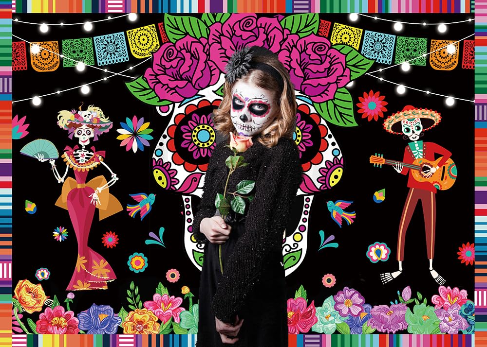 INRUI Giorno dei Morti Fotografia Sfondo messicano Dia De Los Muertos Fiesta Teschio di zucchero Party Decorazioni Sfondo (1,8 x 1,2 m)