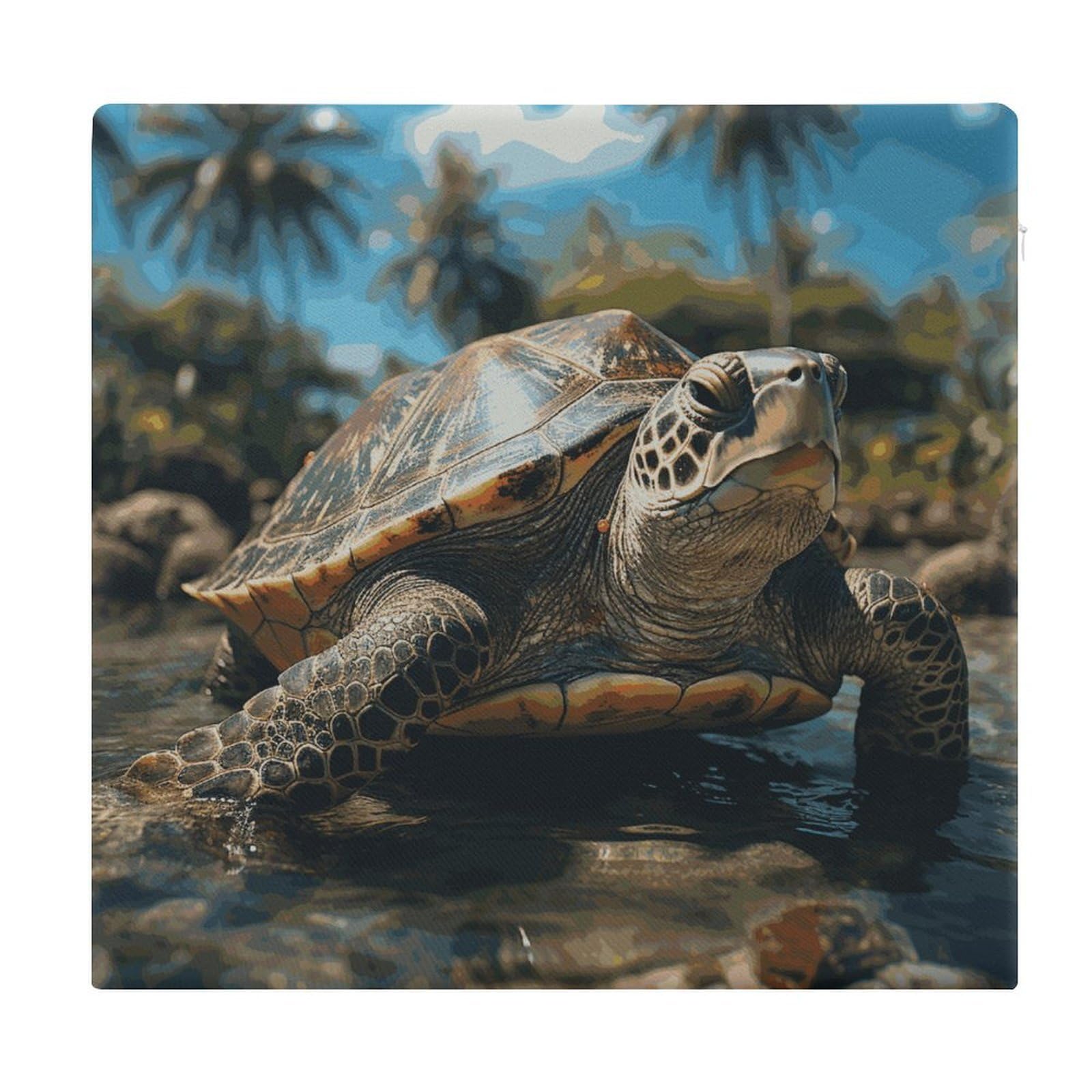 JTREHY Big Turtle and Palm Trees Chair Cushions Non-Slip Bar Stool Cushions Ultra Soft Warm Memory Foam Meditation Cushion Removable Large Square Seat Cushions for Dining Chair 15x14In