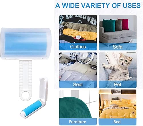 Miniatura 4 de Paquete de 4 rodillos de pelusa reutilizables, rodillo adhesivo lavable para eliminar pelusas para mascotas, incluye limpiador de tamaño mediomini