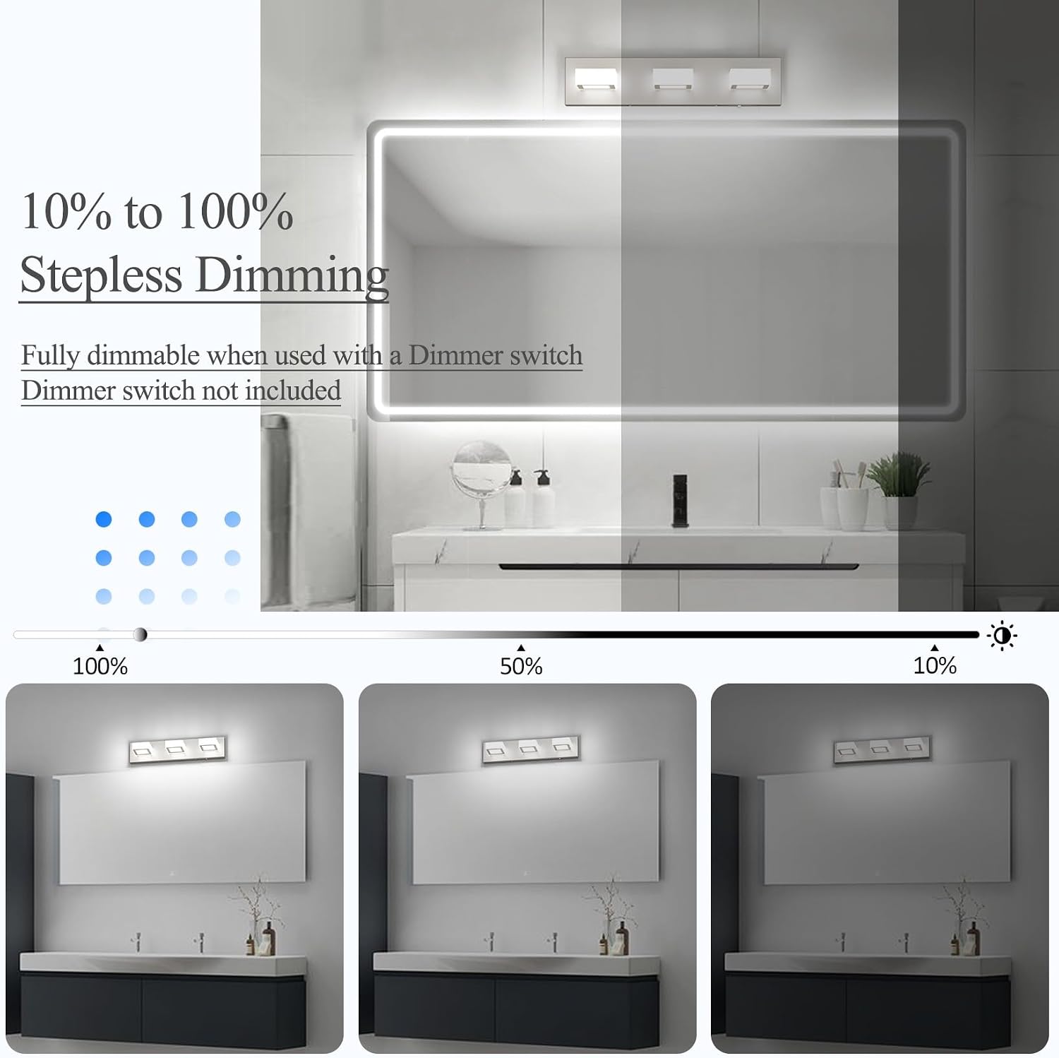 Ralbay 5 Color Temperature Brushed Nickel Bathroom Vanity Lights Dimmable Acrylic Modern LED Bathroom Wall Lighting Fixtures Brushed Nickel