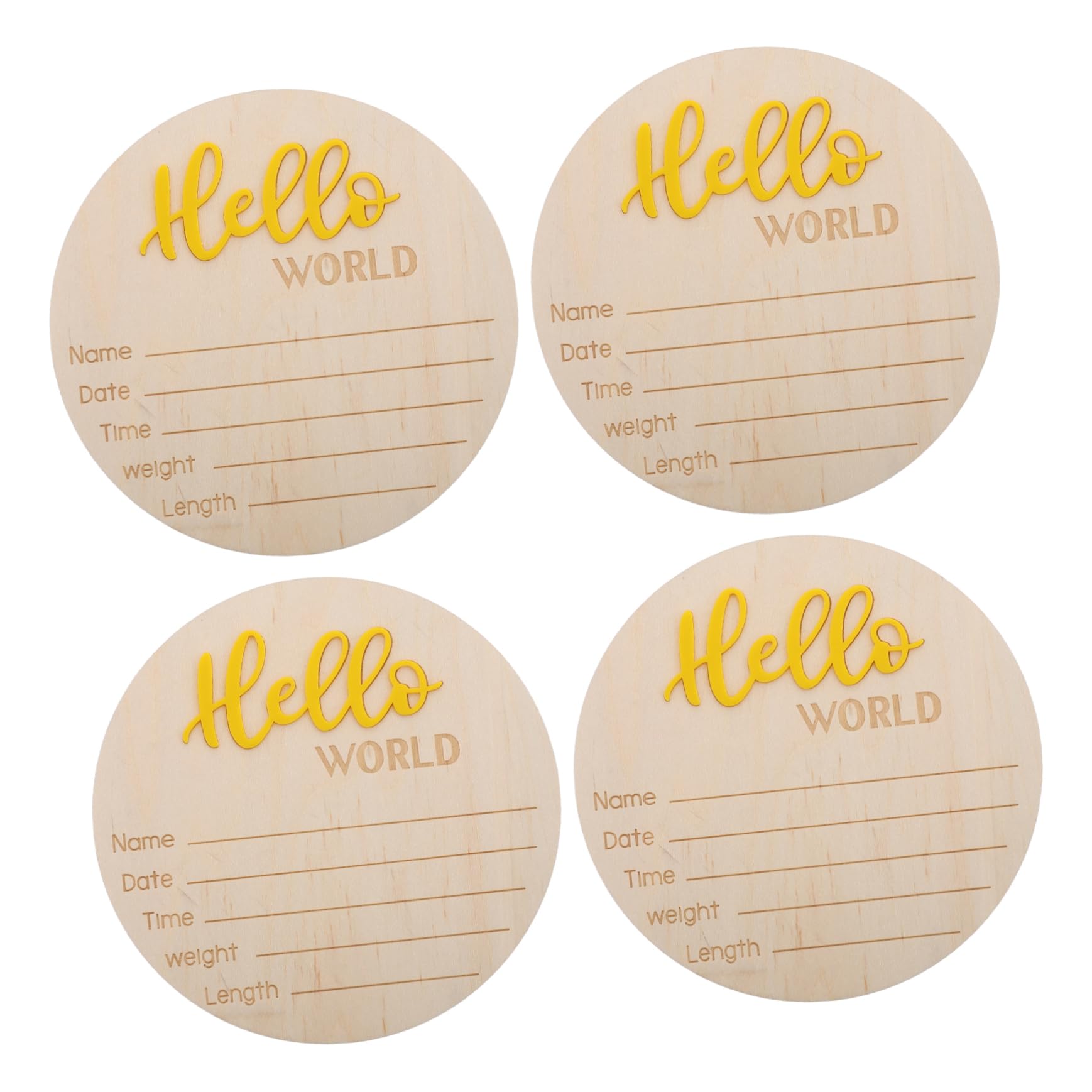 KOMBIUDA Nursery Decor Wooden Birth Sign Cards 4 Pack Newborn Welcome Sign Baby Details for Keepsake