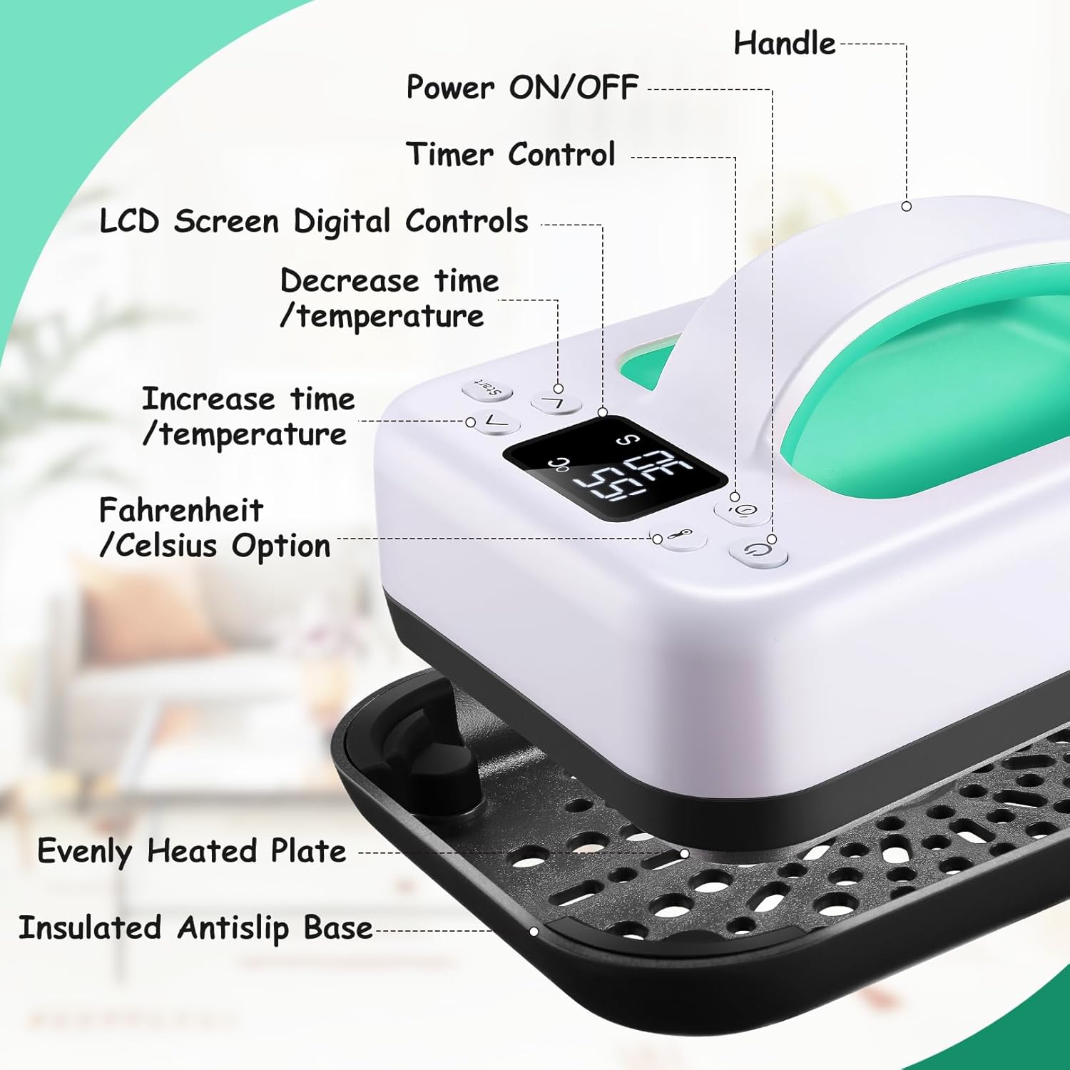 Heat Press Machine for T-Shirts, 7" × 4.8" Portable Fast Heat-up Mini Easy Press with Timing Function & Insulated Base, Ideal for T-Shirts, Bags, Pillows, Aprons, and More, Green