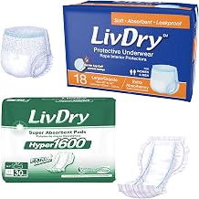 LivDry Adult L Incontinence Underwear + Hyper 1600 Booster Pad Inserts for Men and Women | Extra Absorbency with Odor Control