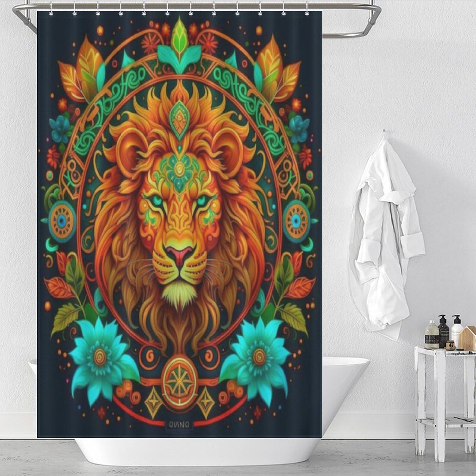 Rideau de douche lion pour salle de bains moderne en tissu imperméable