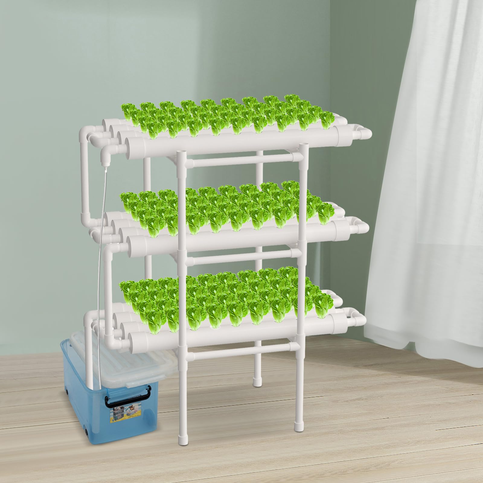 Sistema de cultivo hidropónico, sistema de jardinería hidropónico con 108 espacios para plantas, 3 capas, kit de cultivo hidropónico, para hierbas, frutas y verduras, tubos de PVC de grado