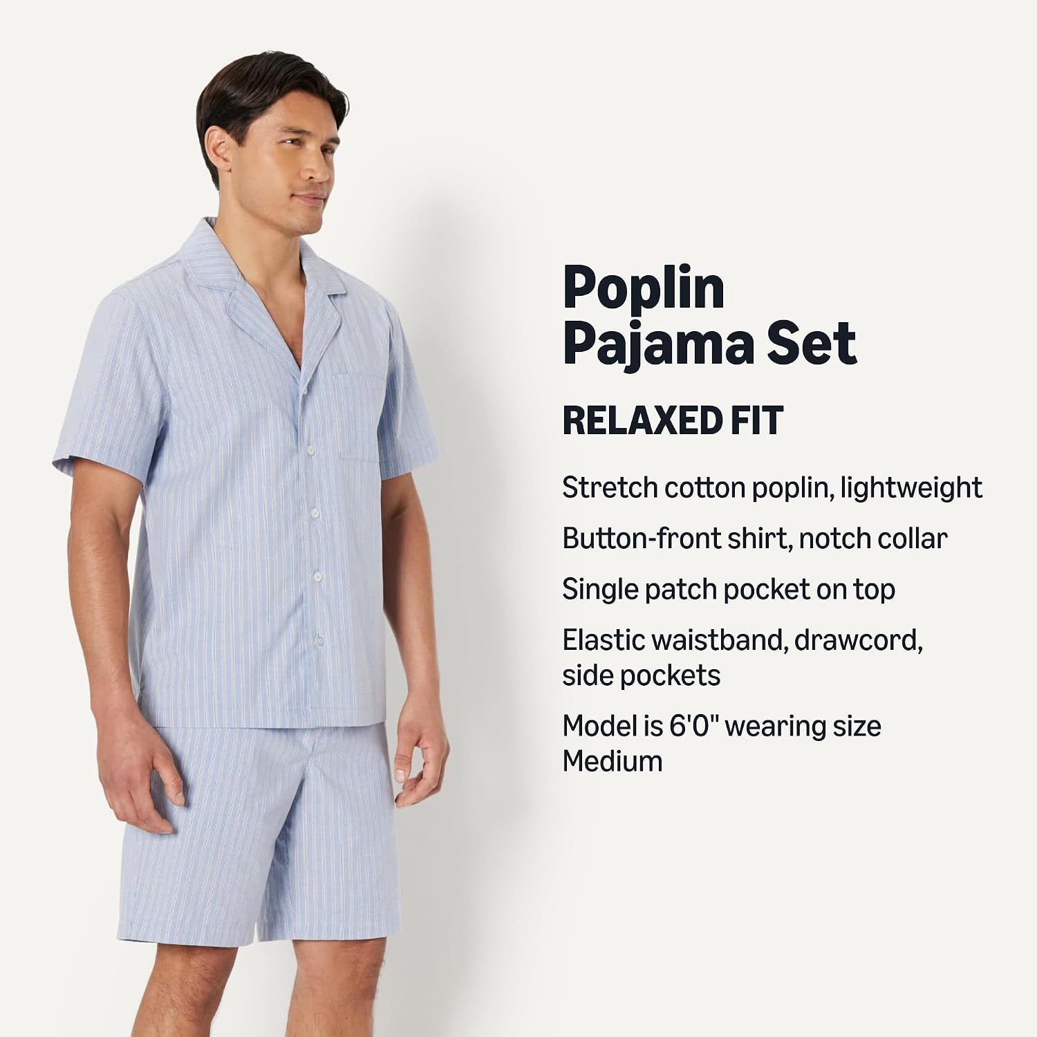 Amazon Essentials Men's Cotton Stretch Poplin Notch Collar Short Pj Set