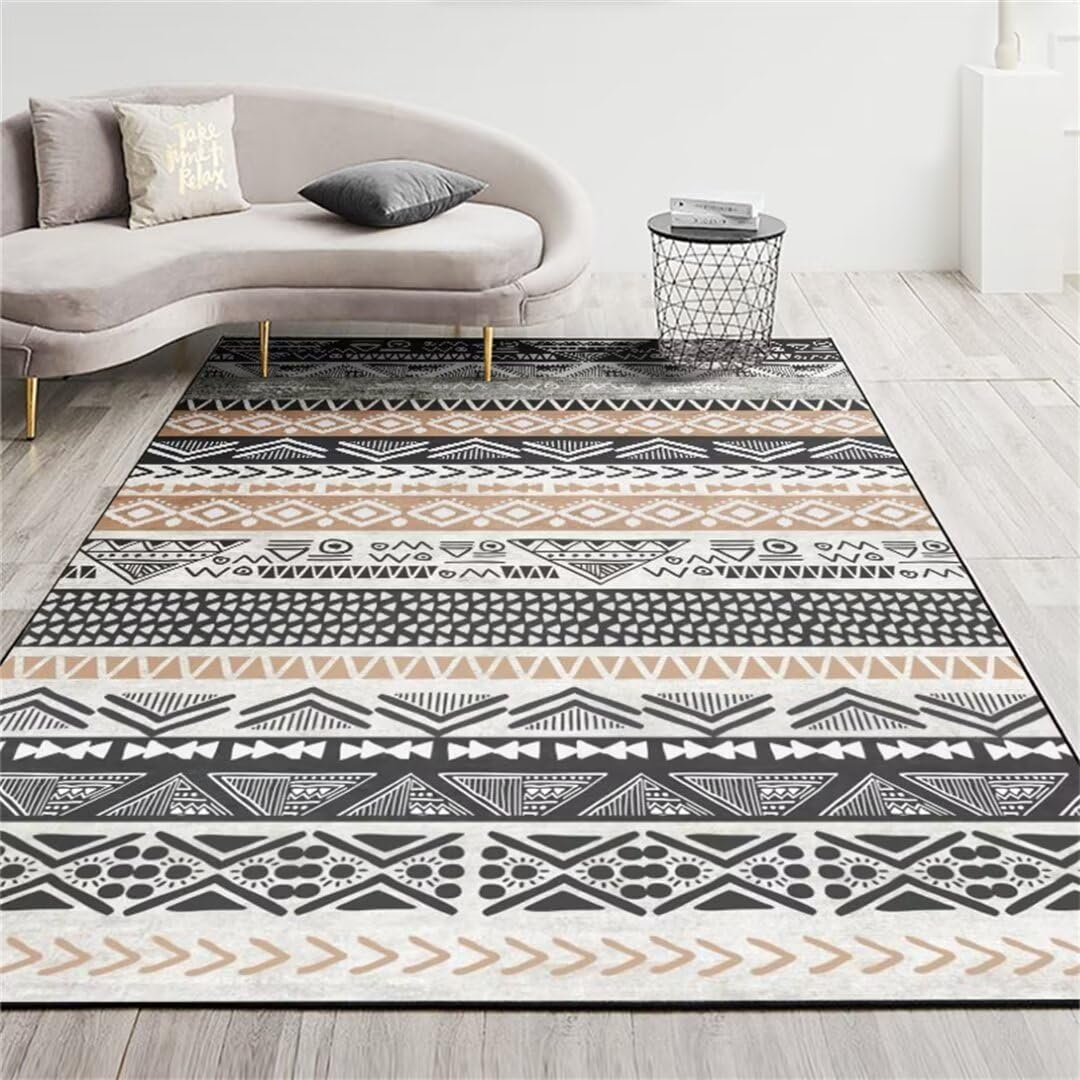 Tapis de salon gris 120x170 cm à motif géométrique ethnique