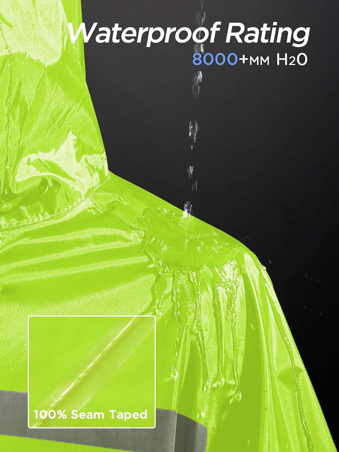 ProHydra Mens Long Safety Rain Coats with Air Vents Reflective Stripes Waterproof Packable Rain Jacket with Hood Lightweight