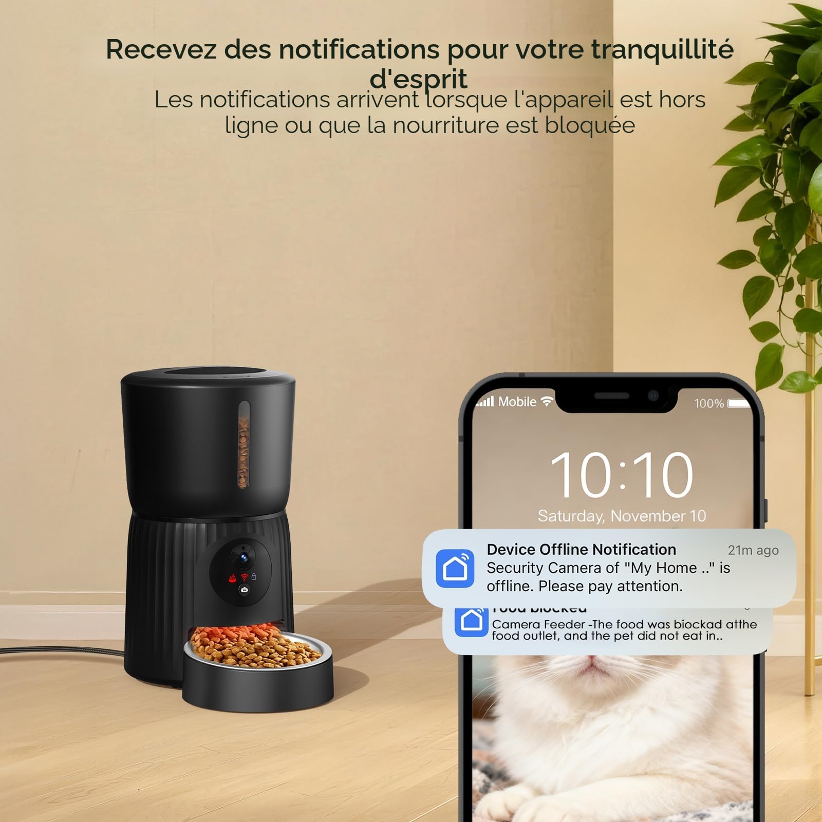 Faroro Distributeur Croquettes Chat Automatique, Caméra HD 1080P avec Vision Nocturne, 5G WiFi Mangeoire pour Chat/Chien avec Audio Bidirectionnel, APP, Caméra Basculante et Double Alimentation