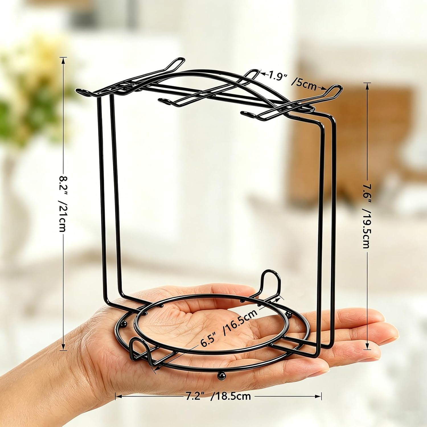 YY YEARCHY Coffee Mug Holder, Espresso Cups Holder Cup Drying Rack Cups Drainer Stand Metal Mug Tree Cups Organizer with 6 Hook Hangers for Kitchen Counter and Tea Party(7.48 * 8.27", Black)
