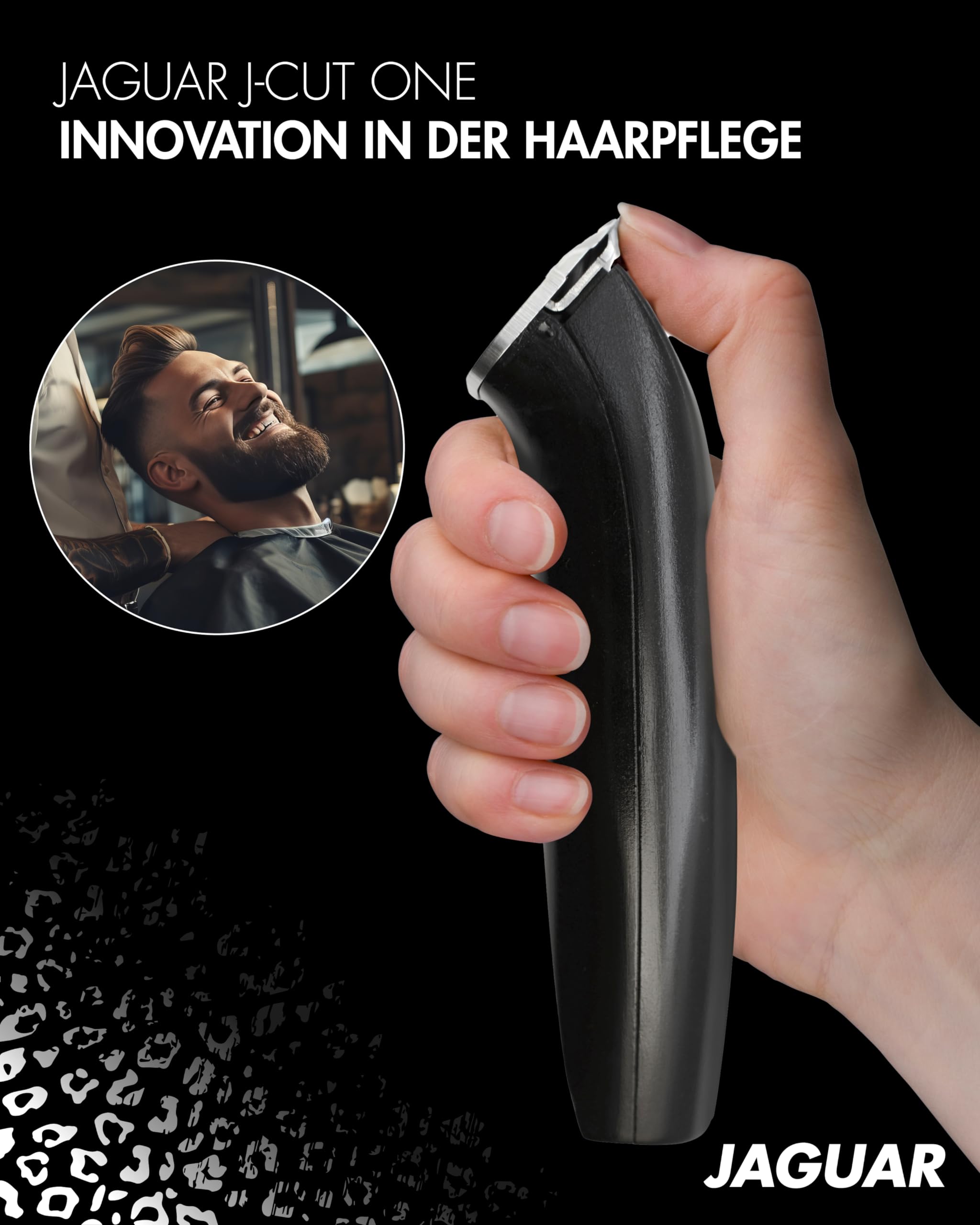 JAGUAR Haartrimmer J-CUT One black | 2-way | mit Aufsteckkamm für 4 Längen | Profi Konturenschneider für Akku- und Netzbetrieb | 1 Aufsteckkamm (3/4,5/6/7,5mm) | Vom Profi für Dich
