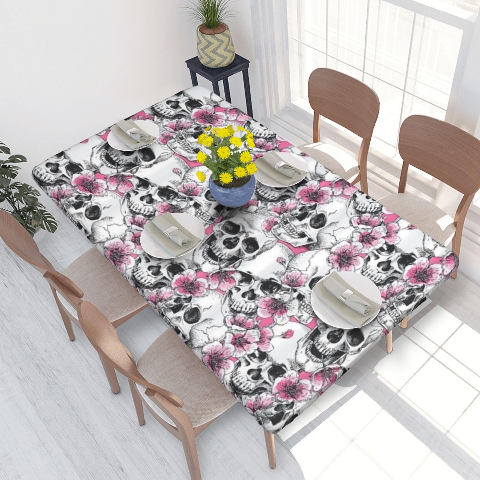 BNVSADC Floral Skull Printed 4FT Tablecloth 122x76 CM Polyester Kitchen Water Resistant Table Cloth Dining Table Decoration Table Covers